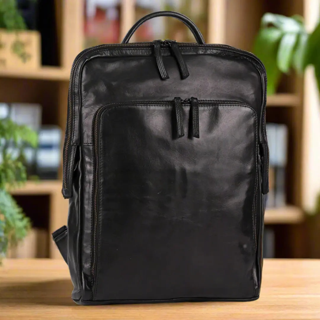 Premium MET Two-Strap Adjustable Leather Backpack for Men & Women - Durable & Stylish for Travel, Work & School