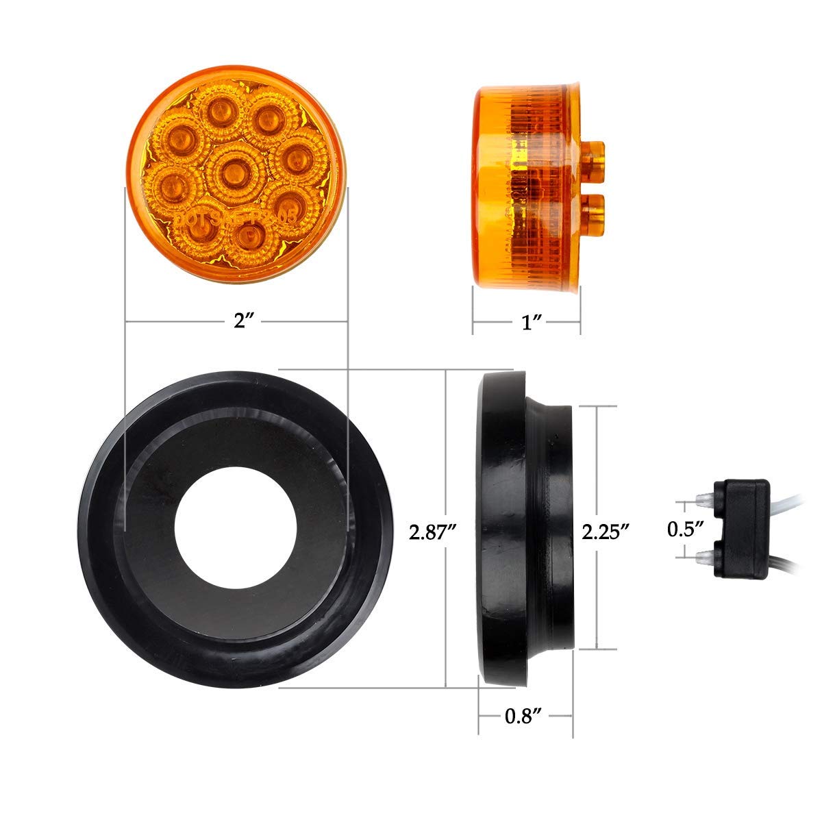 Partsam 10pcs LED 2 Inch Round Amber Clearance & Side Marker Lights Kit - 9 Diodes with Grommet & Wire Pigtail for Trucks, Trailers, RVs - Durable Reflectors & Multi-Faceted Design - Perfect for Night Driving & Vehicle Safety Lighting