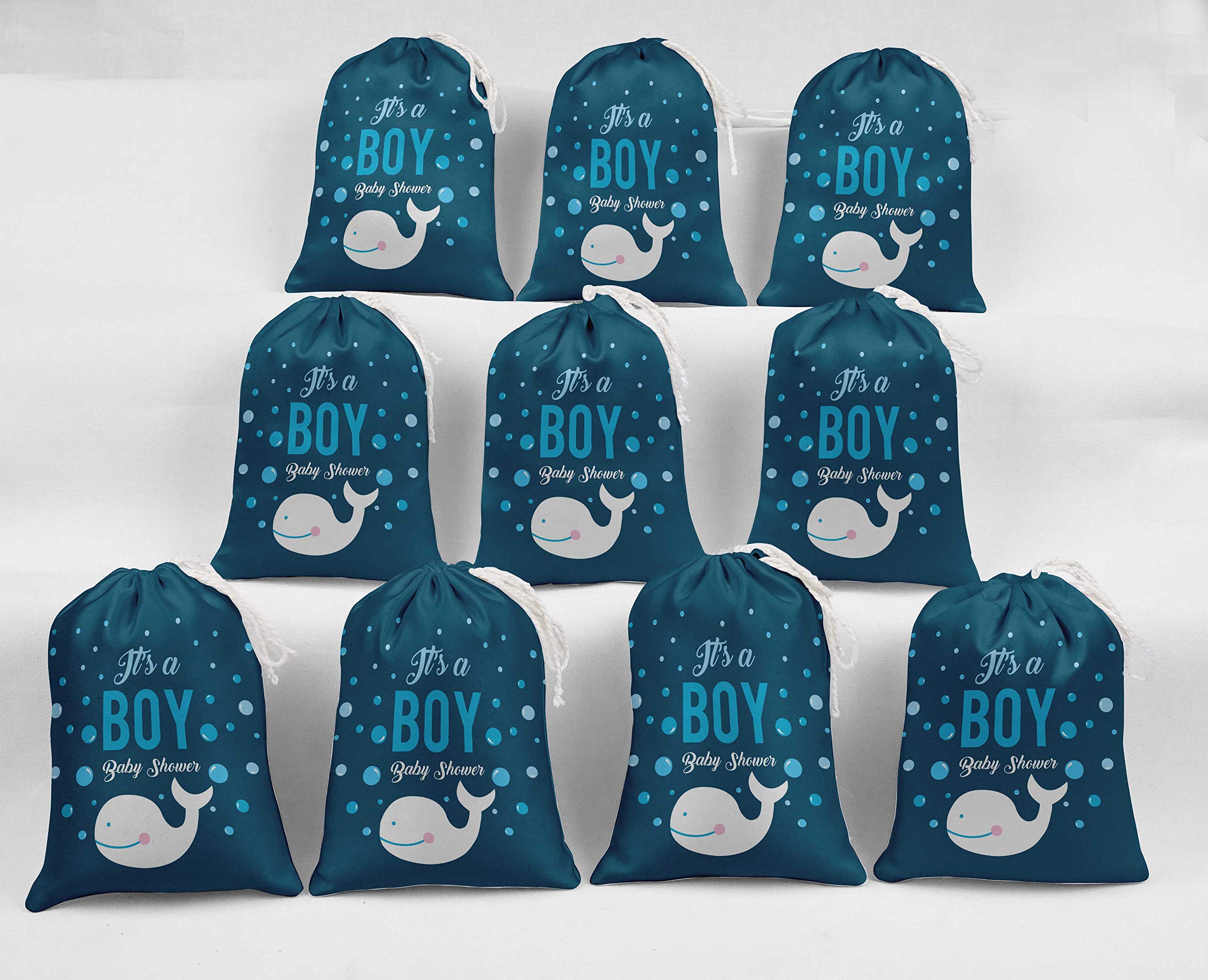 Blue Dolphin & It's A Boy Baby Shower Party Favor Bags - 15 Pack Drawstring Pouches for Baby Shower Decorations, Gender Reveal Party Supplies & Newborn Celebration Gifts
