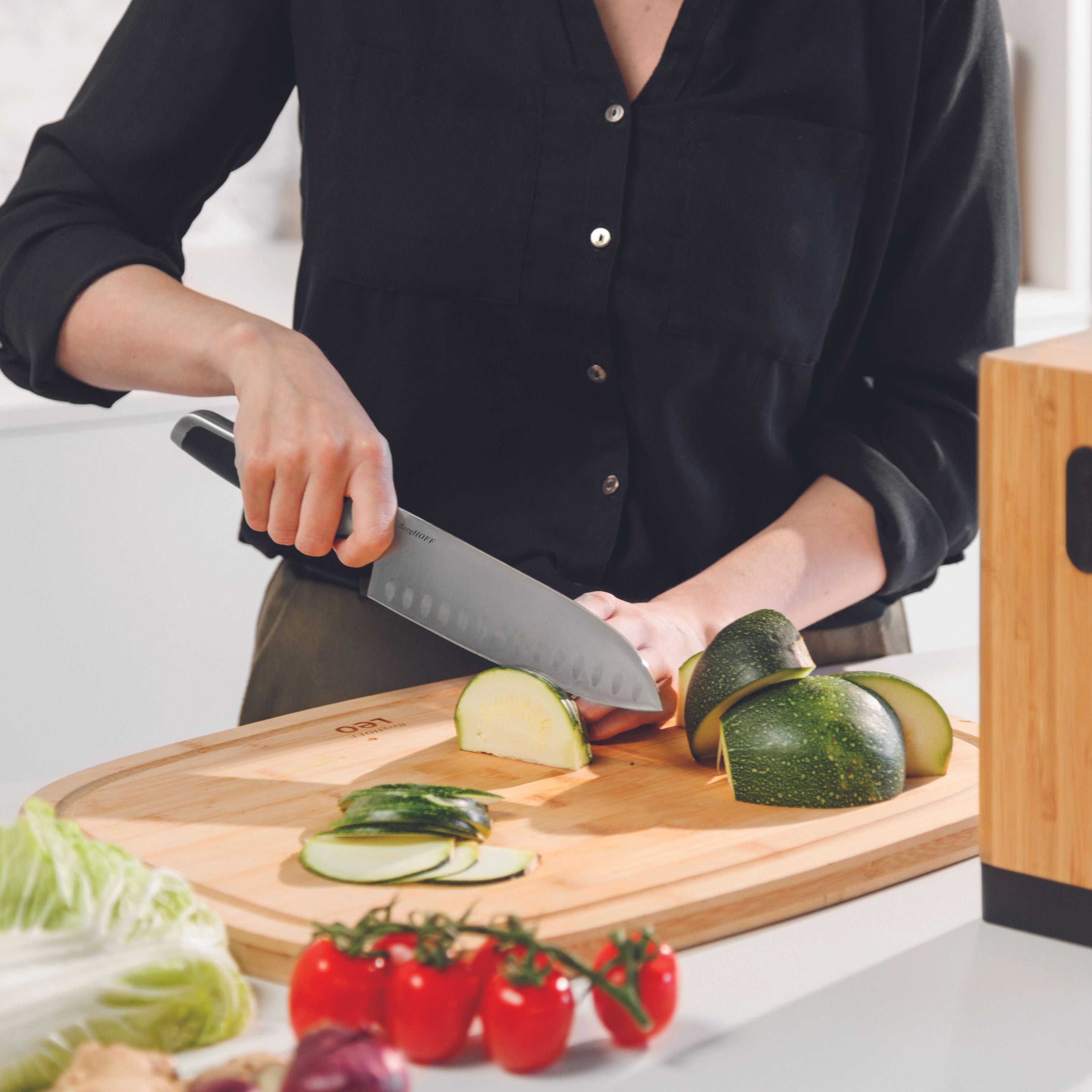 BergHOFF Leo Graphite 5-Piece Knife Block Set - Premium Stainless Steel Kitchen Cutlery with Wooden Holder for Home Cooking & Professional Chefs