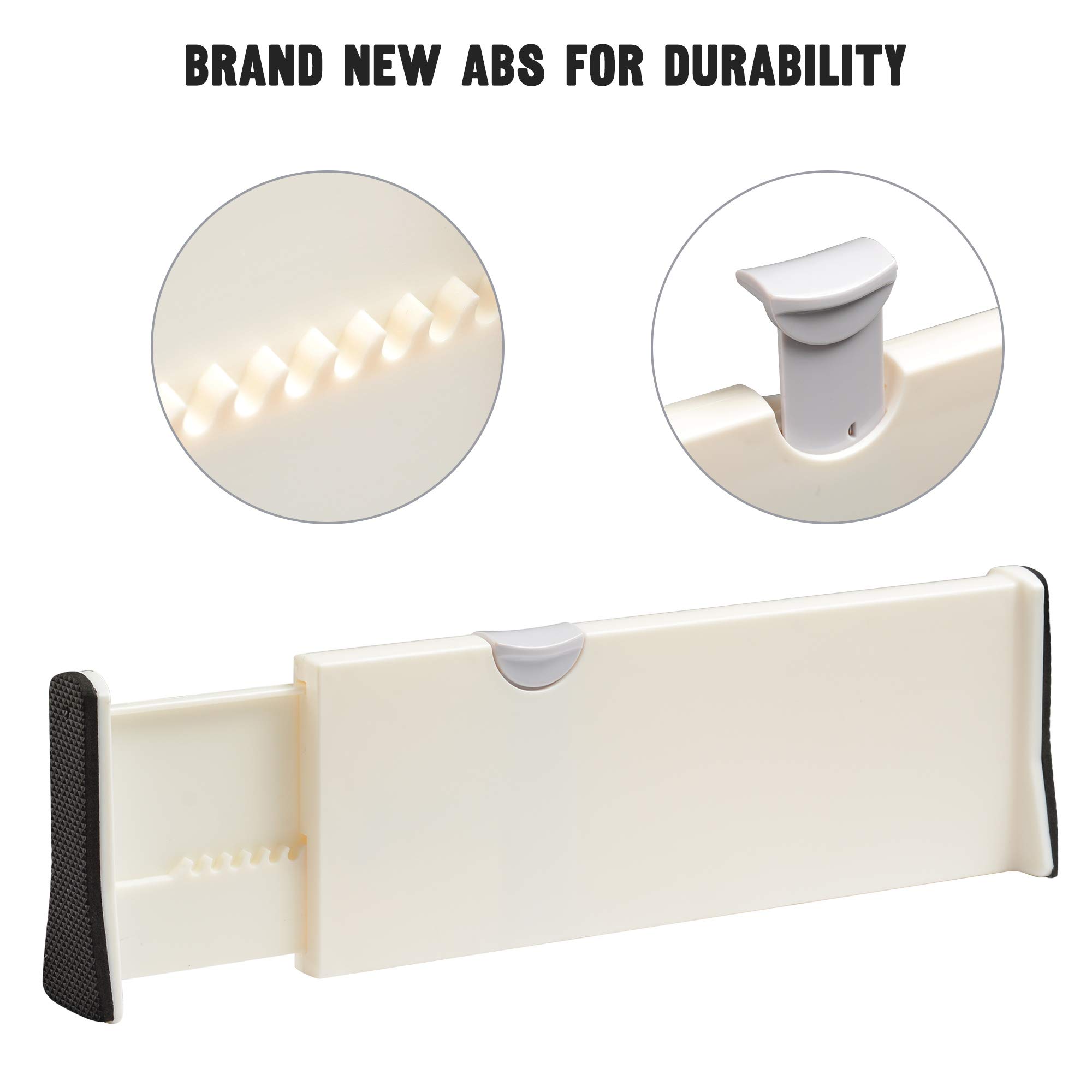 Yescom 4-Pack Adjustable Drawer Dividers - Expandable Organizer for Kitchen, Office & Bedroom Storage - White Plastic Division Boards for Utensils, Makeup, Office Supplies & More