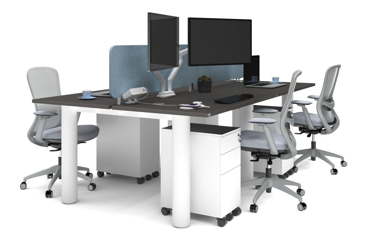 4-Person Quadro Cylinder Leg Office Workstation Desk [1400L x 700W] - Modern Collaborative Workspace Solution for Team Projects & Open Office Layouts