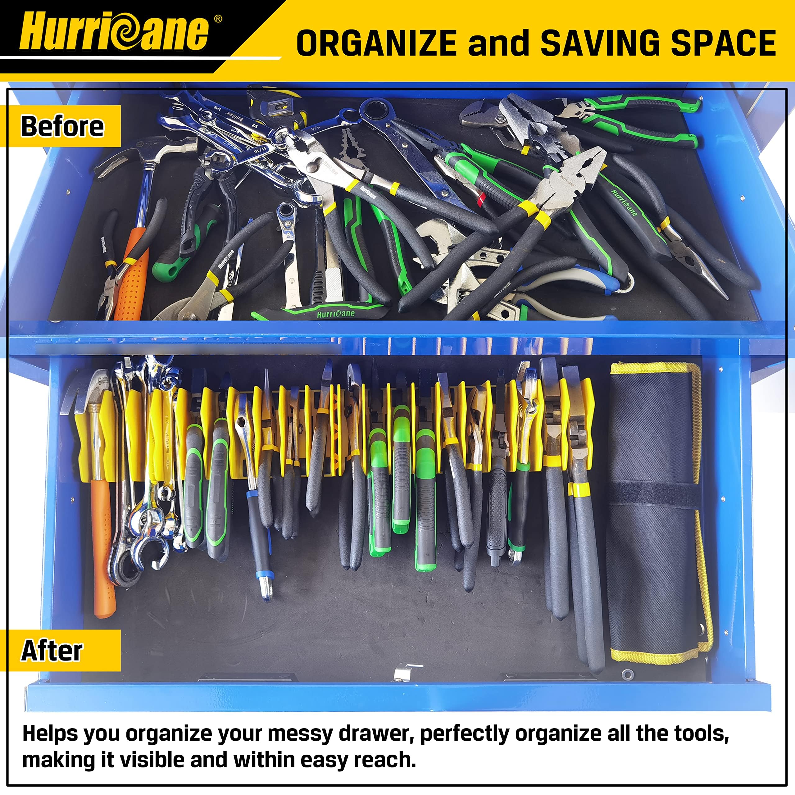 10-Slot Pliers and Cutters Organizer Rack with Non-Slip Rubber Base - Heavy Duty Tool Storage for Drawers & Toolboxes - Extendable Design Fits 3