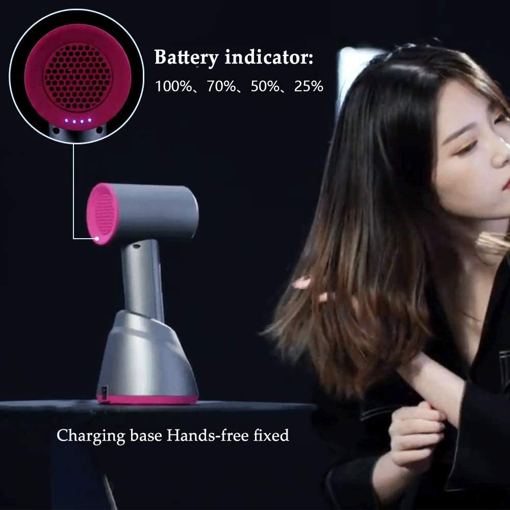 Rechargeable Cordless Hair Dryer - 300W Portable Wireless Hairdryer with Hot & Cold Air for Travel, Camping, Home & Outdoor Use | Fast Drying for Styling On The Go