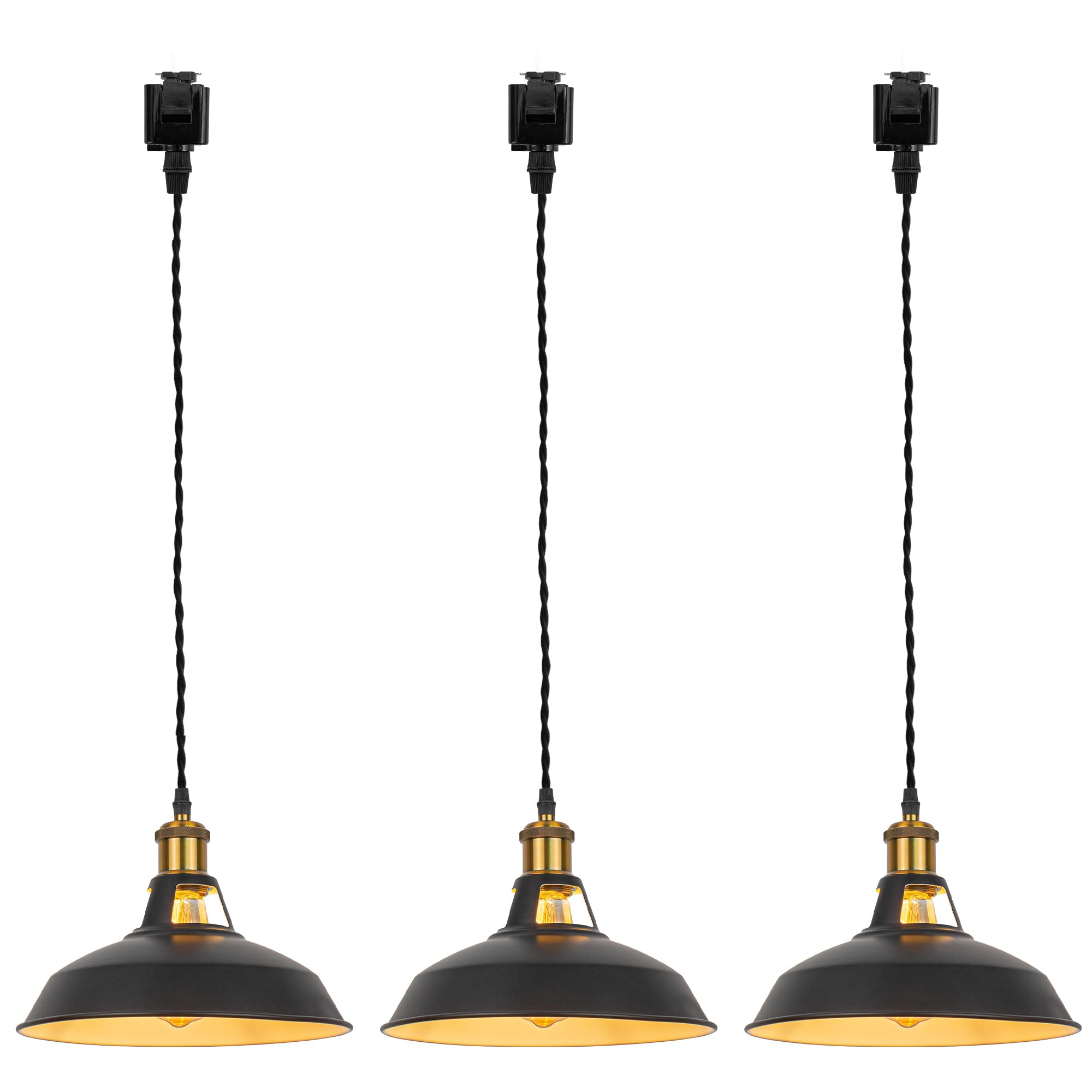 Modern J Type Track Lighting Pendant - Gold Bronze Finish with Iron Black Shade, E26 Socket, Adjustable Kitchen Island Lighting for Dining Room & Bar Decor