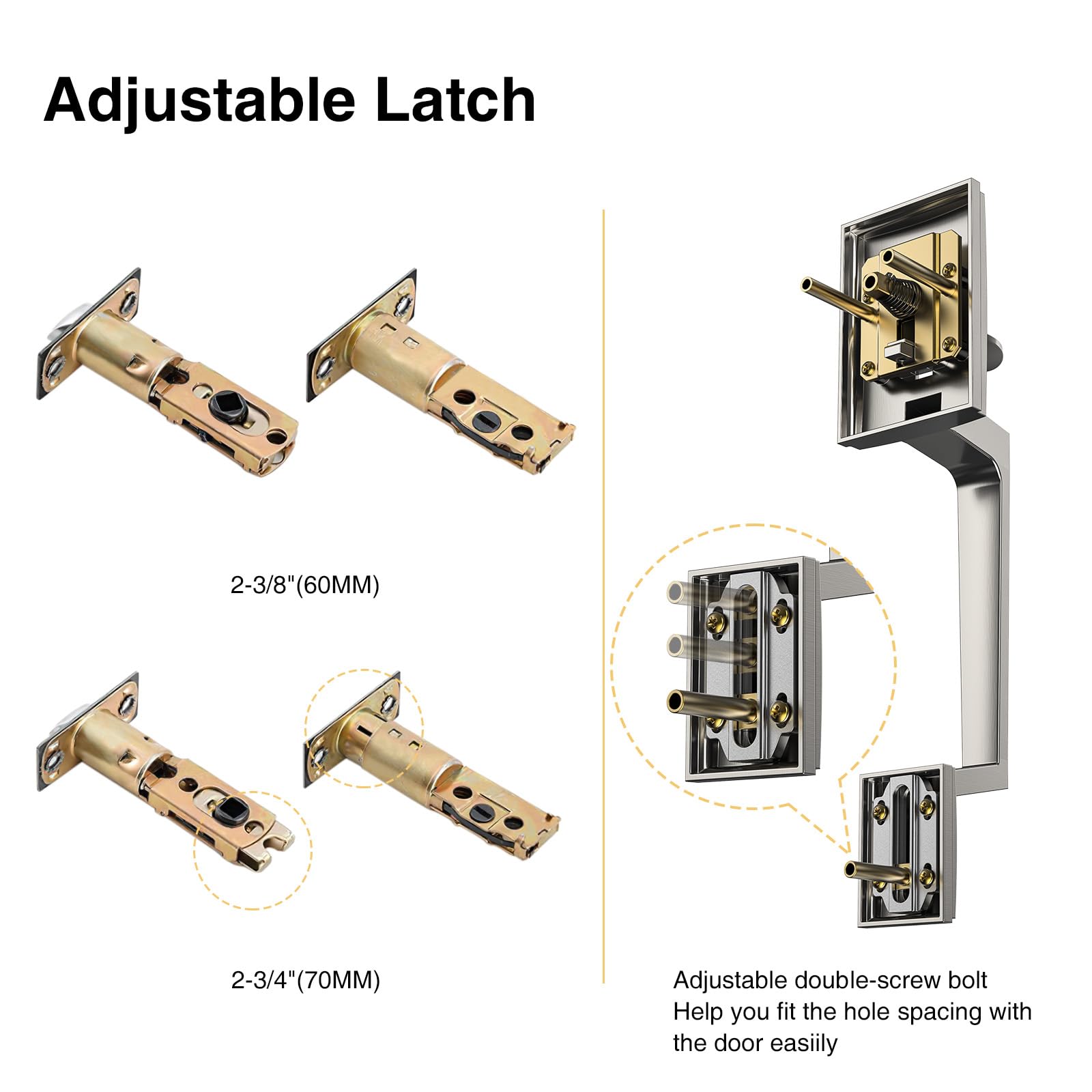 Brightify Satin Nickel Front Door Handle Set - Adjustable Deadbolt Lock with Single Cylinder, Reversible for Right & Left Hand Doors - Ideal for Home Entry, Office, and Apartment Security