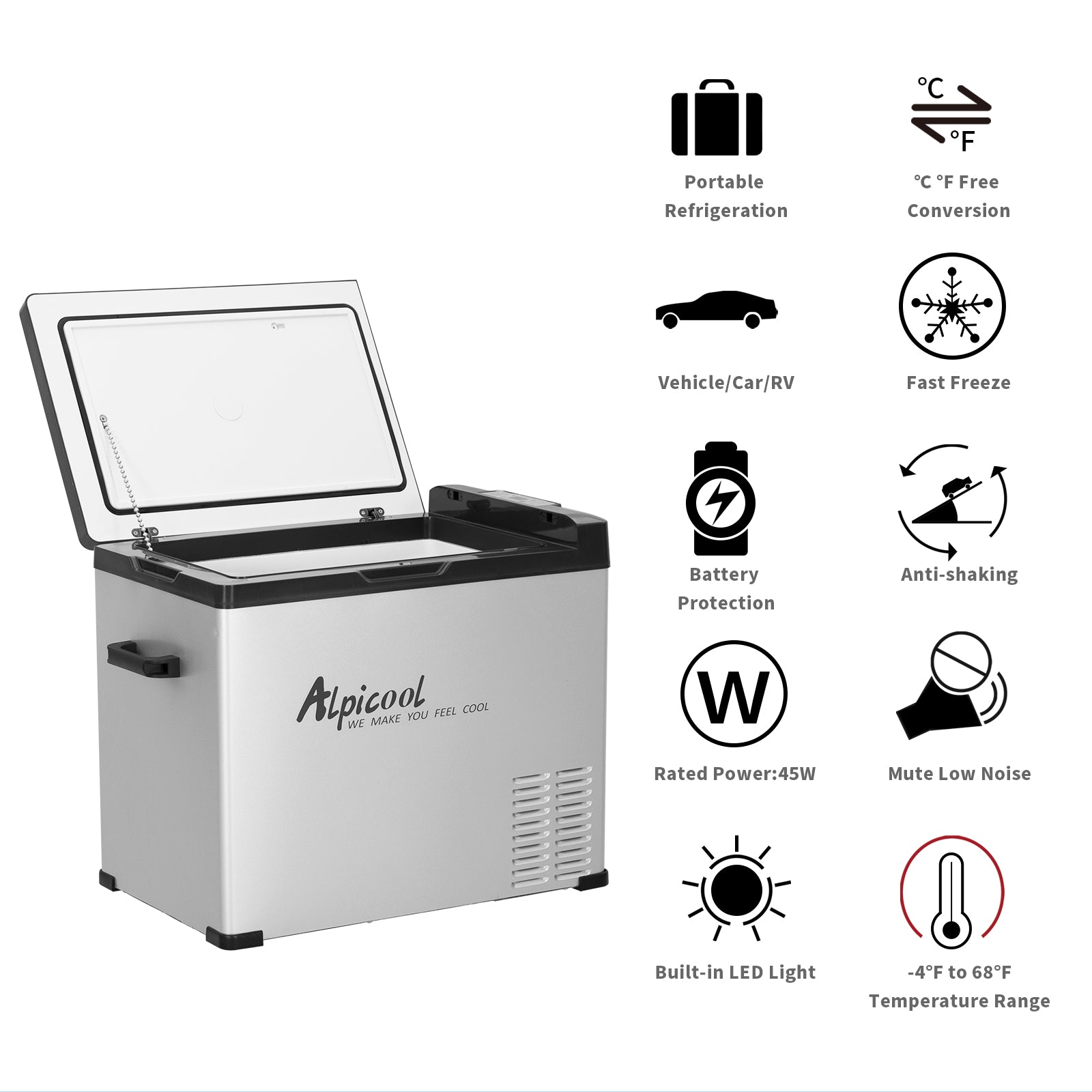 Alpicool C50 Portable Car Refrigerator 12V/24V DC & 110V AC - Compact Freezer for Road Trips, Camping, RV, Truck - Energy Efficient & Quiet Cooling - Certified Refurbished