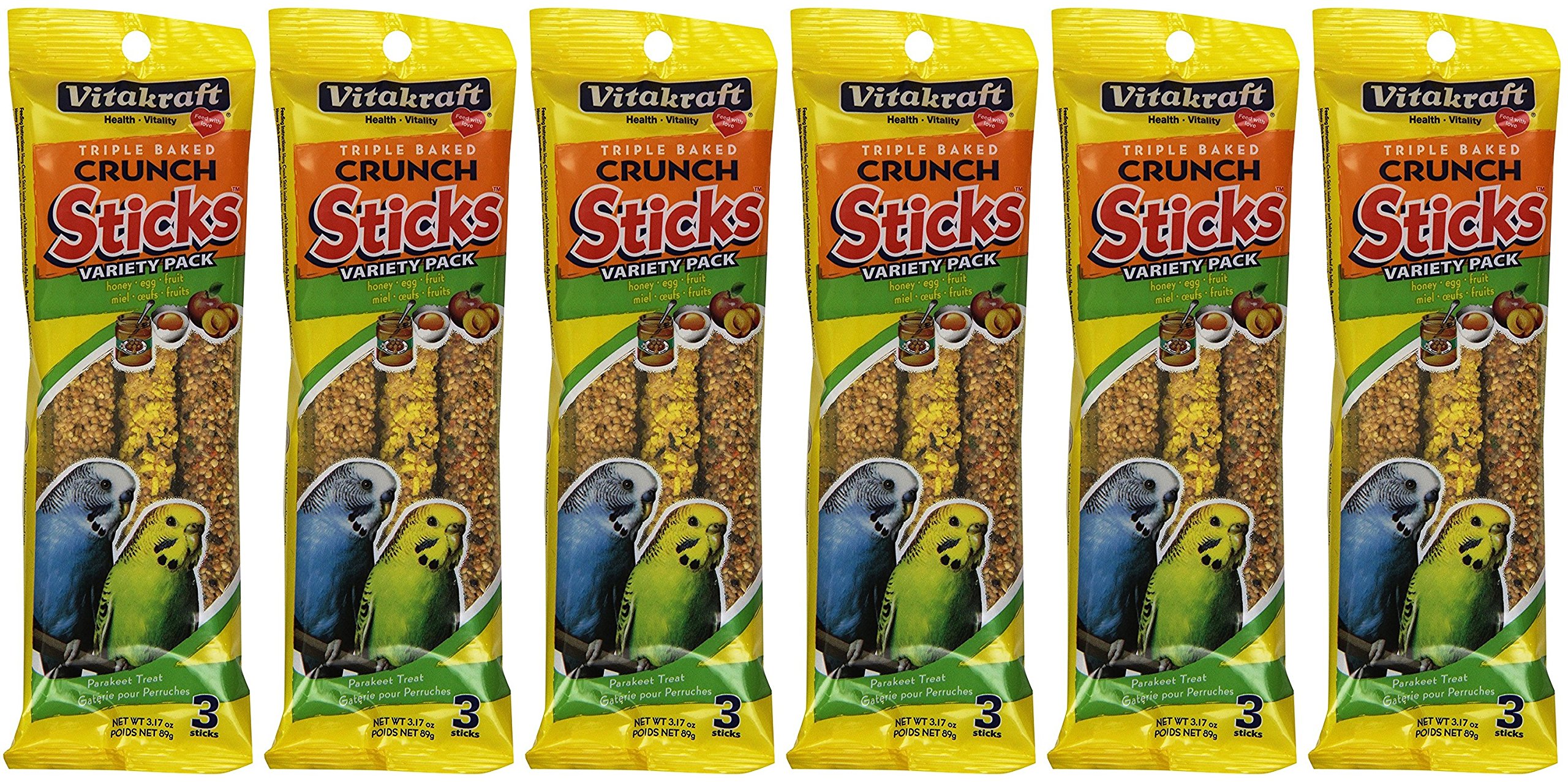 Vitakraft Kracker Sticks Treat Variety Pack for Parakeets - 6 Packs (3 Sticks Each) | Healthy Bird Snacks for Training, Foraging & Bonding with Your Pet Parakeet