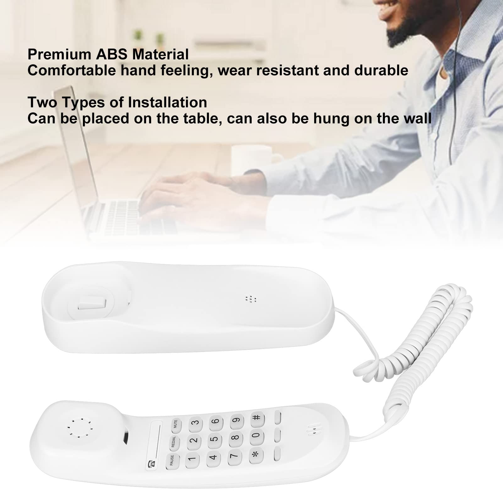 Landline Corded Phone with Wall Mount & Desktop Design - Reset/Flashing/Redial/Mute/Pause Functions - Wired Fixed Telephone for Home, Hotel & Office Use - TC 990 White - Perfect for Business Calls, Emergency Use & Daily Communication