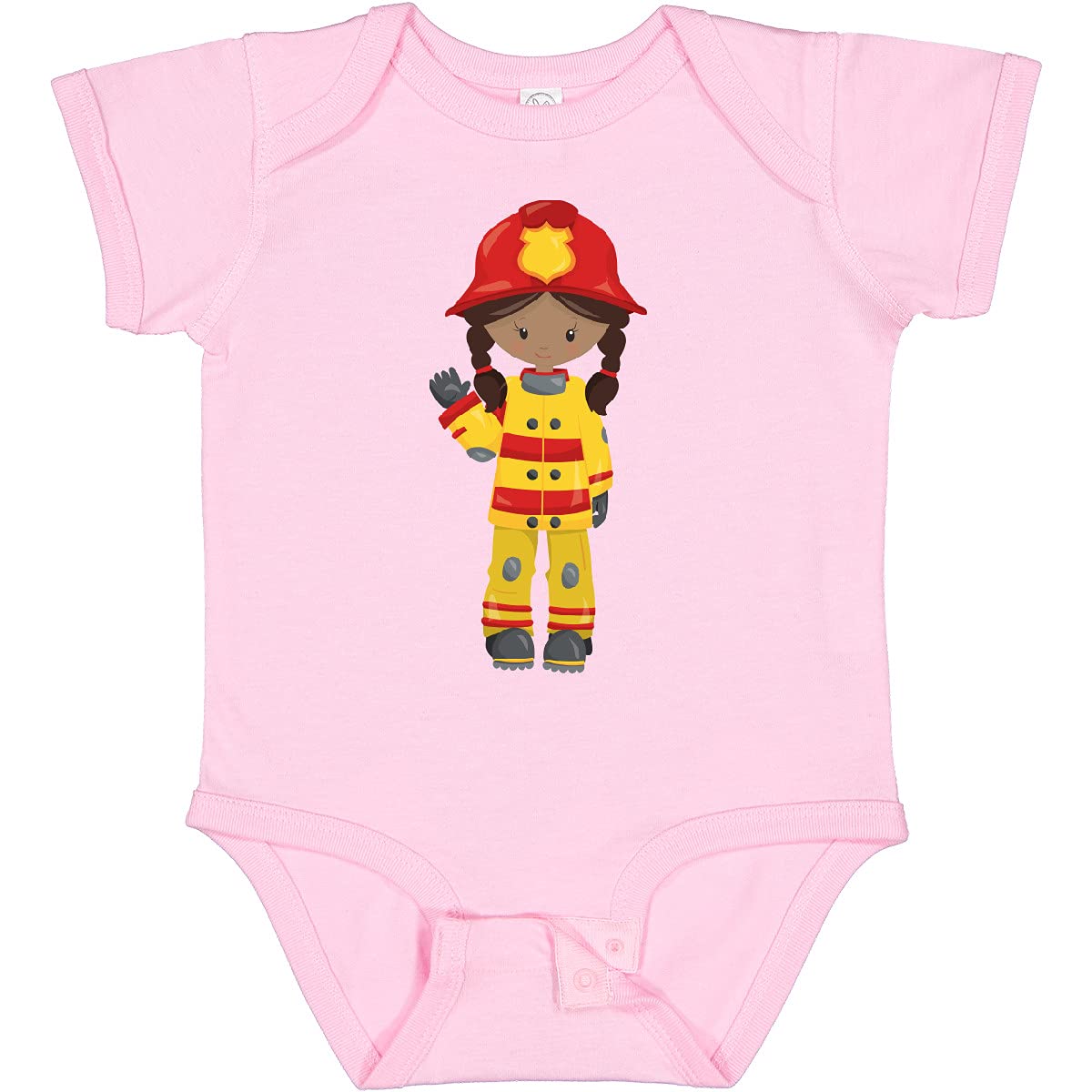 Inktastic African American Girl Firefighter Baby Bodysuit - Cute Fireman Outfit for Toddlers & Infants - Perfect for Fire Station Visits, Career Day & Playtime