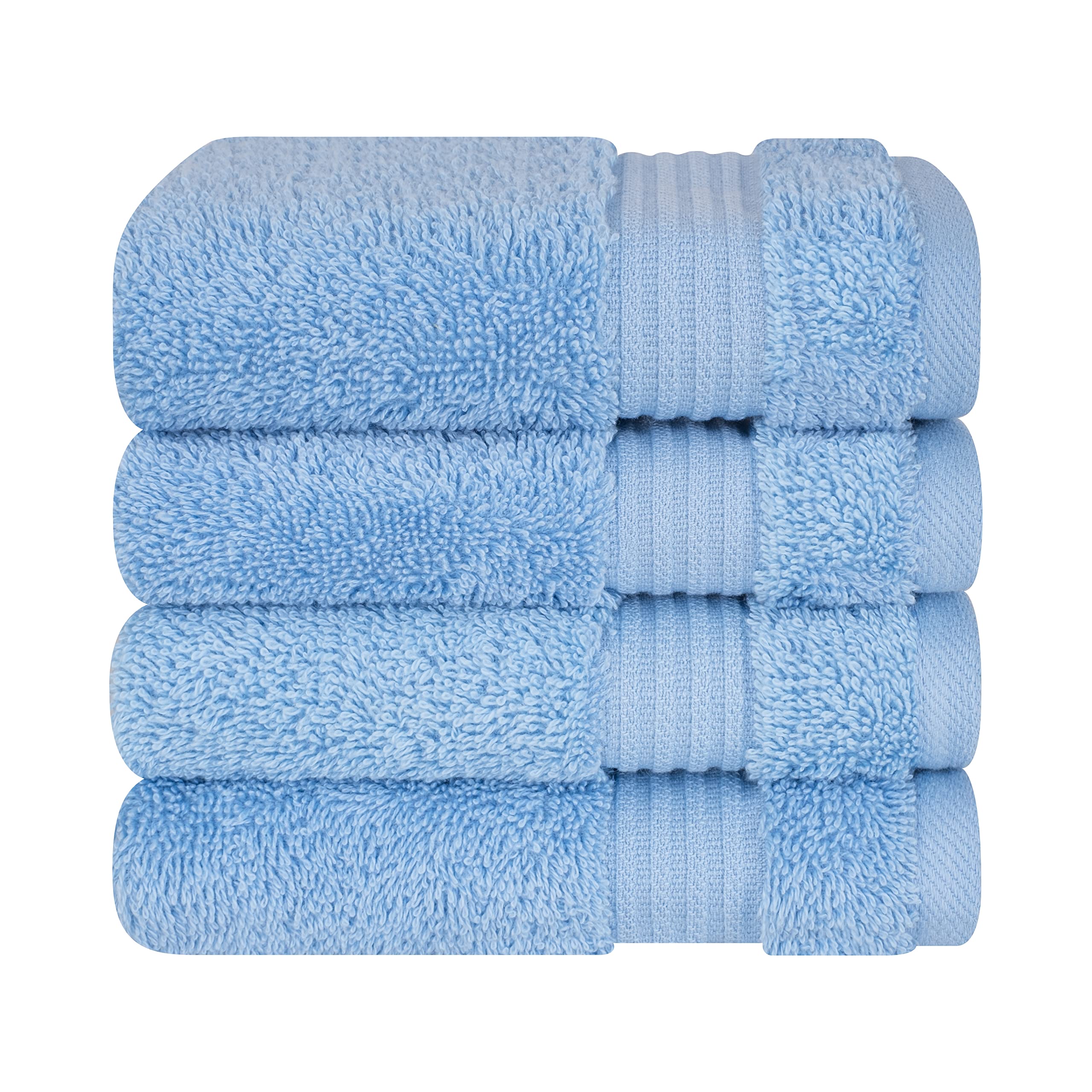 100% Cotton Turkish Washcloths - Ultra Soft & Absorbent 4-Piece Bath Towel Set for Face, Hands & Body | Sky Blue Bathroom Towels for Spa, Baby Care & Gentle Exfoliation