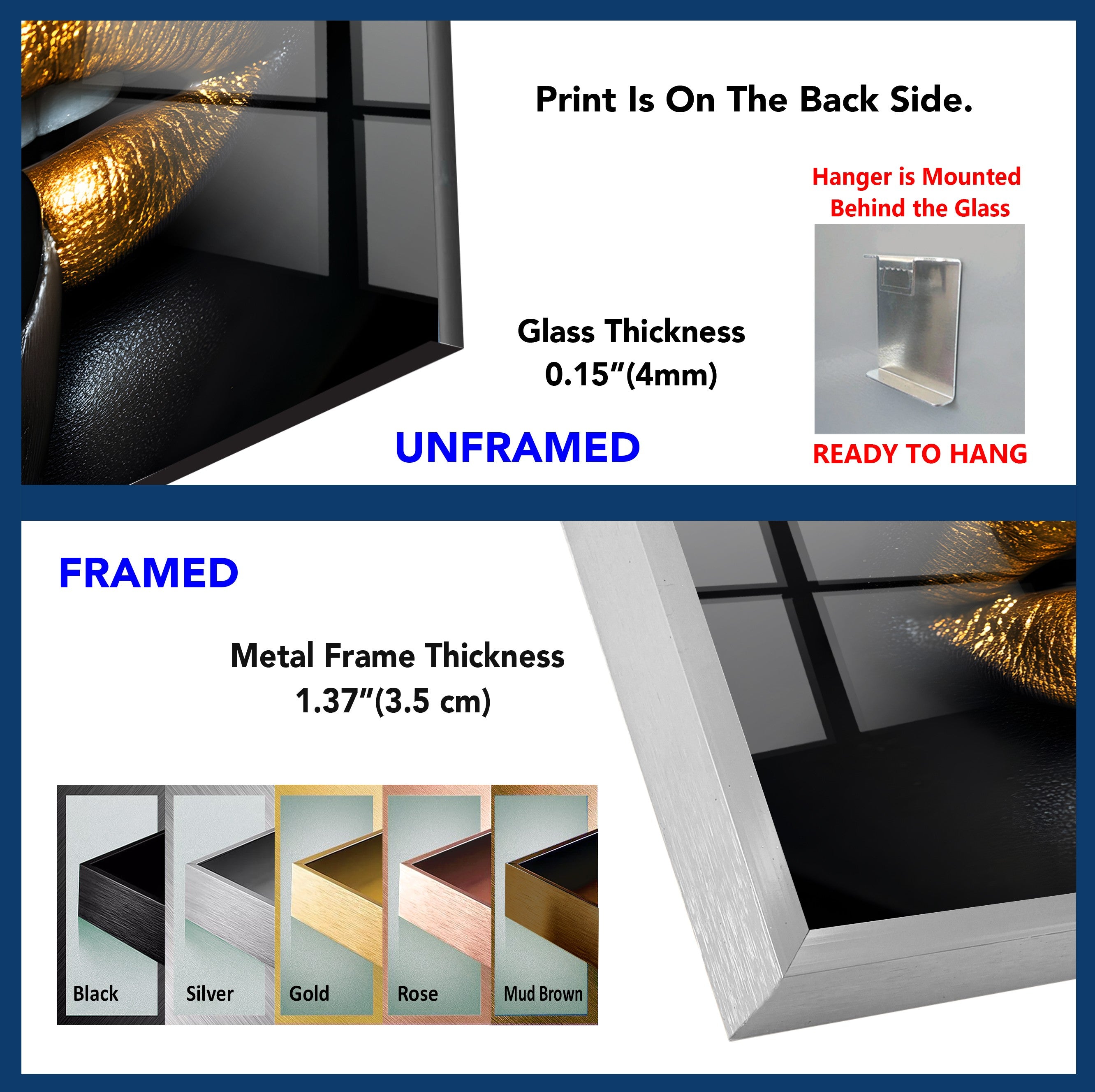 Black and Gold Lips Wall Art - Bold & Striking Glass Wall Decor for Living Room, Bedroom & Office | Modern Home Decor & Unique Gift Idea