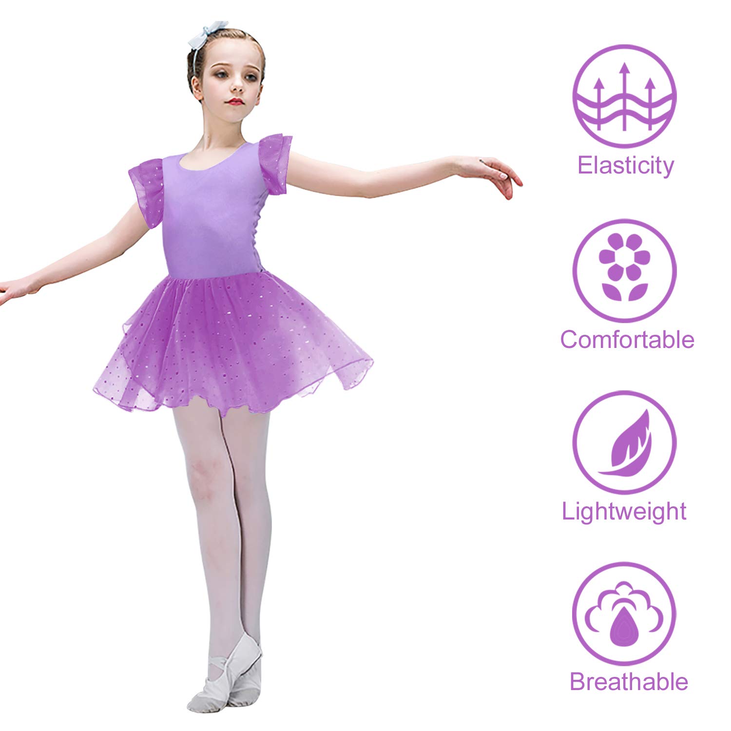 Sparkly Purple Ballet Tutu Leotard for Girls 8-9 Years - Gymnastics & Dance Dress with Skirt - Perfect for Recitals, Gym Practice, Ballet Performances, Birthday Parties & Photo Shoots