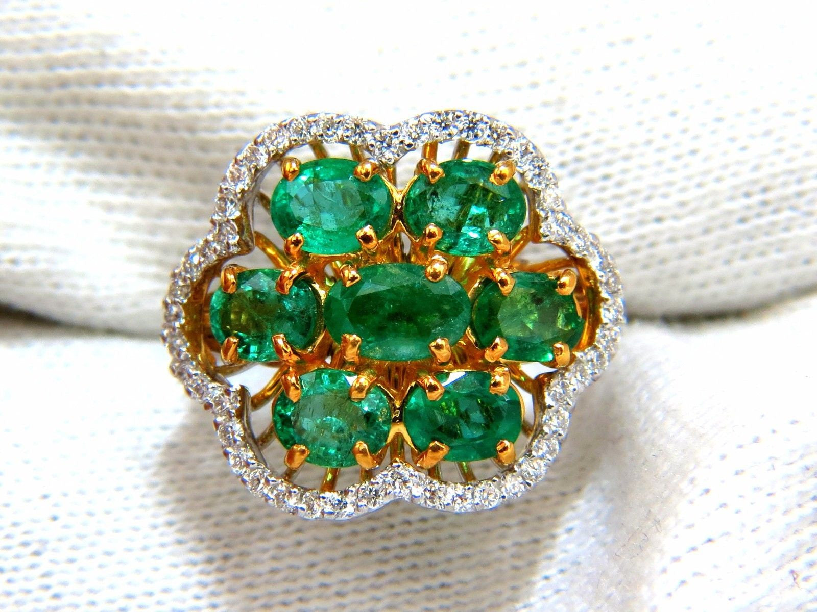 3.02 Carat Natural Oval Emerald Diamond Cocktail Ring in 14K Gold (G/VS) - Perfect for Evening Parties, Weddings & Special Occasions