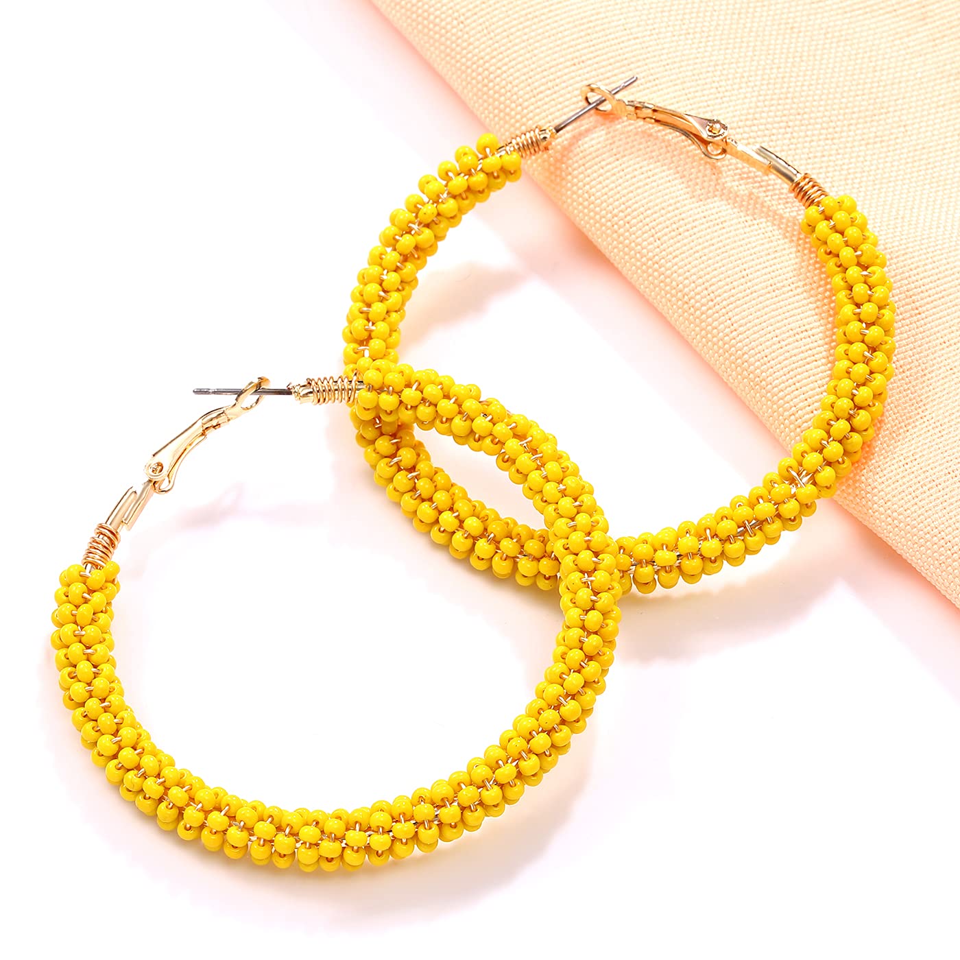 Boho Beaded Hoop Earrings for Women - Colorful Mixed Bead Dangle Earrings with Studs | Perfect for Casual Wear, Festivals & Bohemian Style Outfits