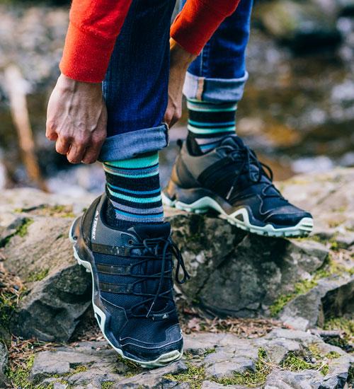 Medium Striped Hiking Crew Socks - Comfortable & Durable for Outdoor Adventures, Hiking & Camping