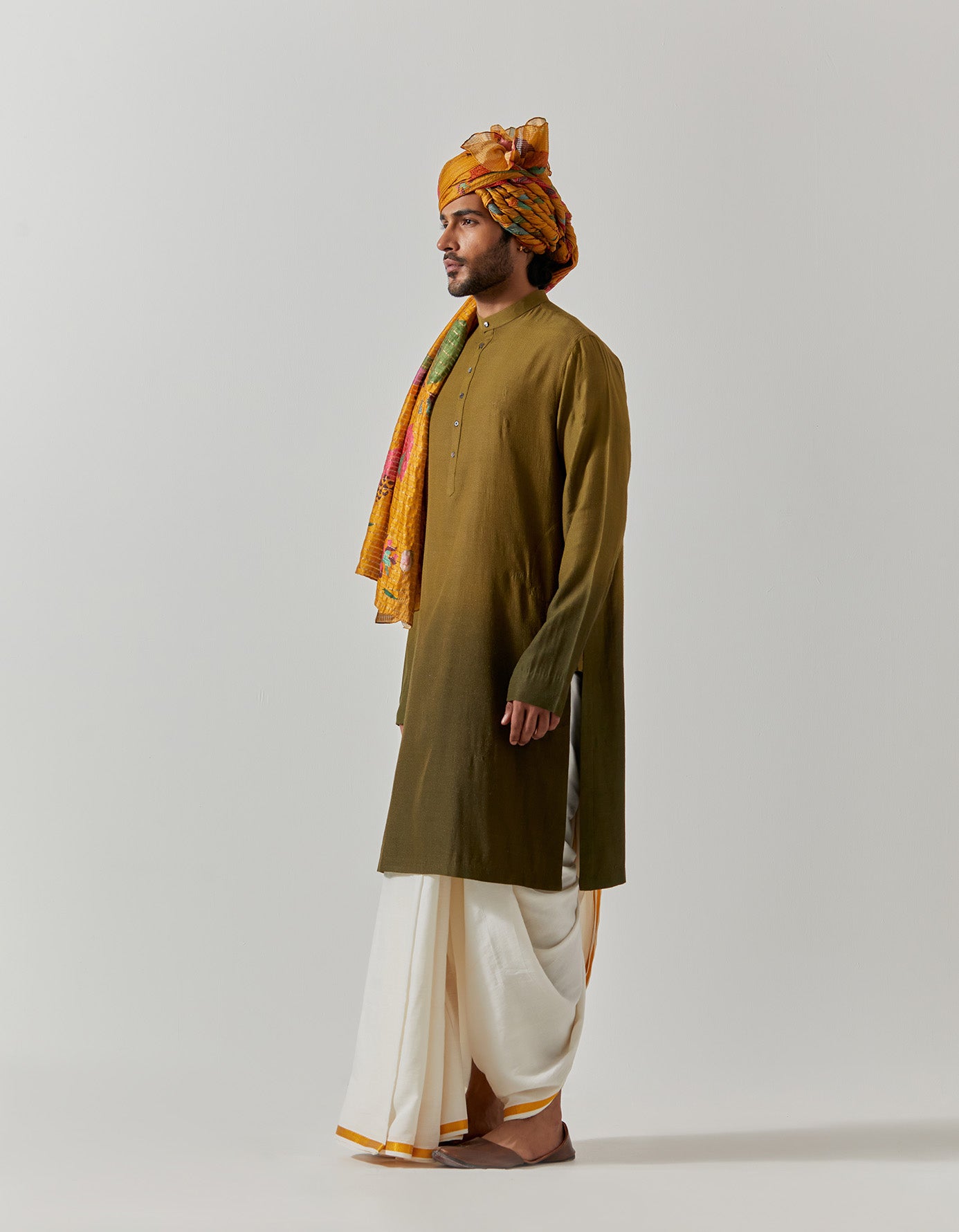 Roshan Bade Miyan Kurta - Premium Muga Satin Olive Kurta for Men - Traditional Indian Ethnic Wear for Festivals & Weddings