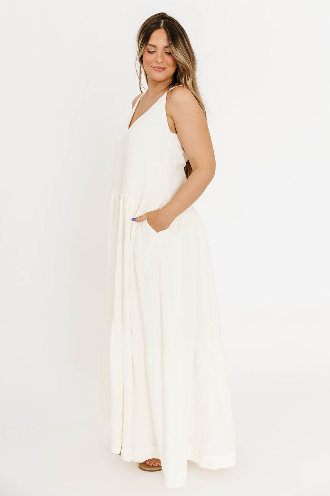 Solenne Women's Elegant Cream Maxi Dress - Perfect for Summer Weddings, Beach Vacations & Casual Outings