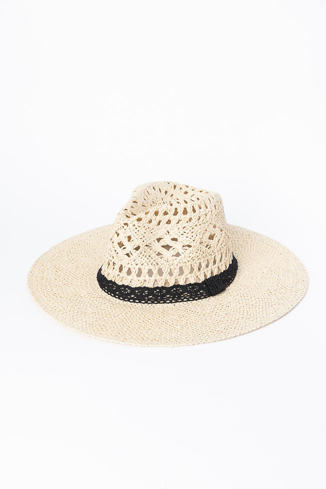Ivory Lace Band Straw Hat for Women - Summer Beach Sun Hat with Wide Brim - Perfect for Outdoor, Vacation, and Wedding Accessories
