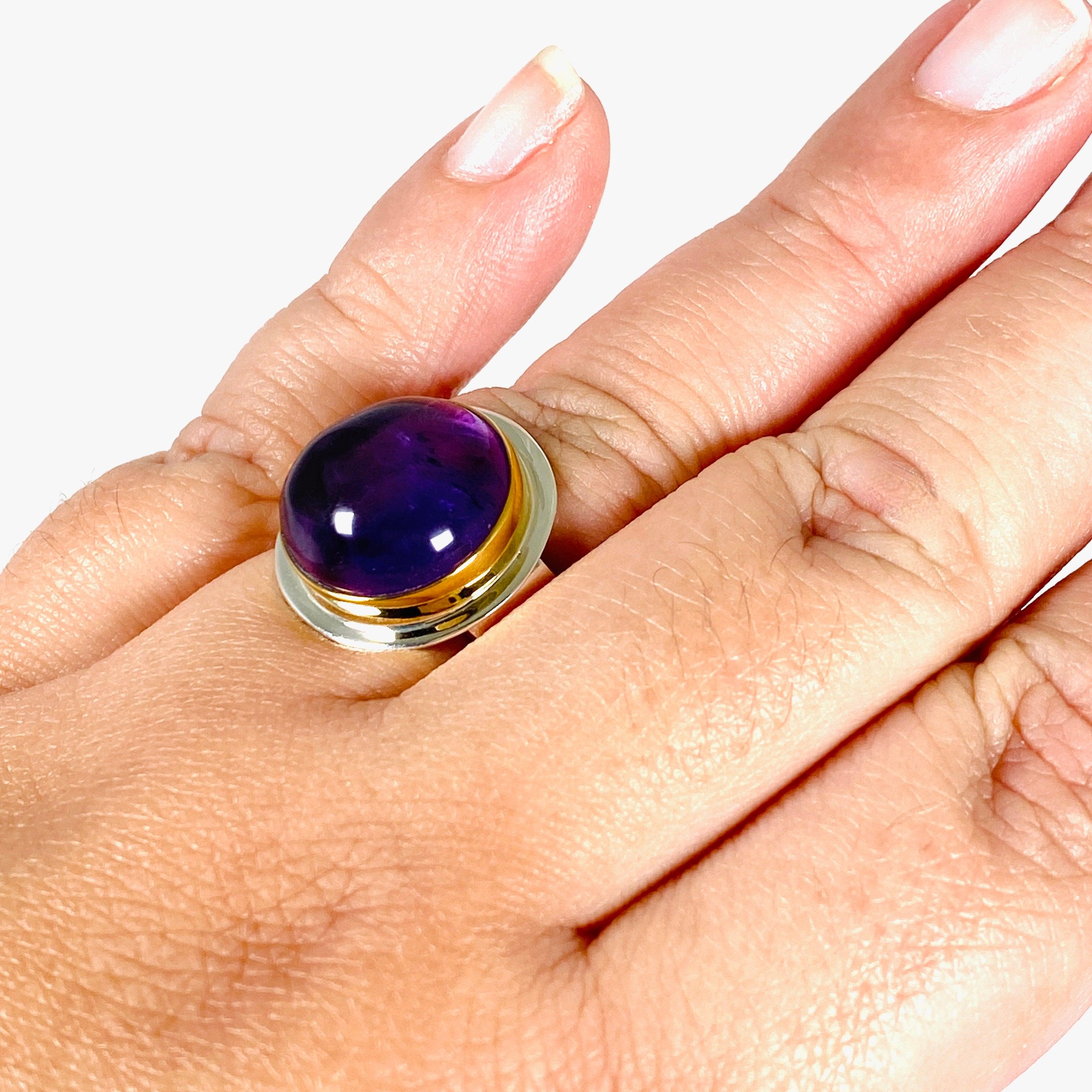 Amethyst Round Ring with Brass Detailing - Size 11 - KRGJ2961 | Elegant Purple Gemstone Jewelry for Women, Perfect for Weddings, Parties & Everyday Wear