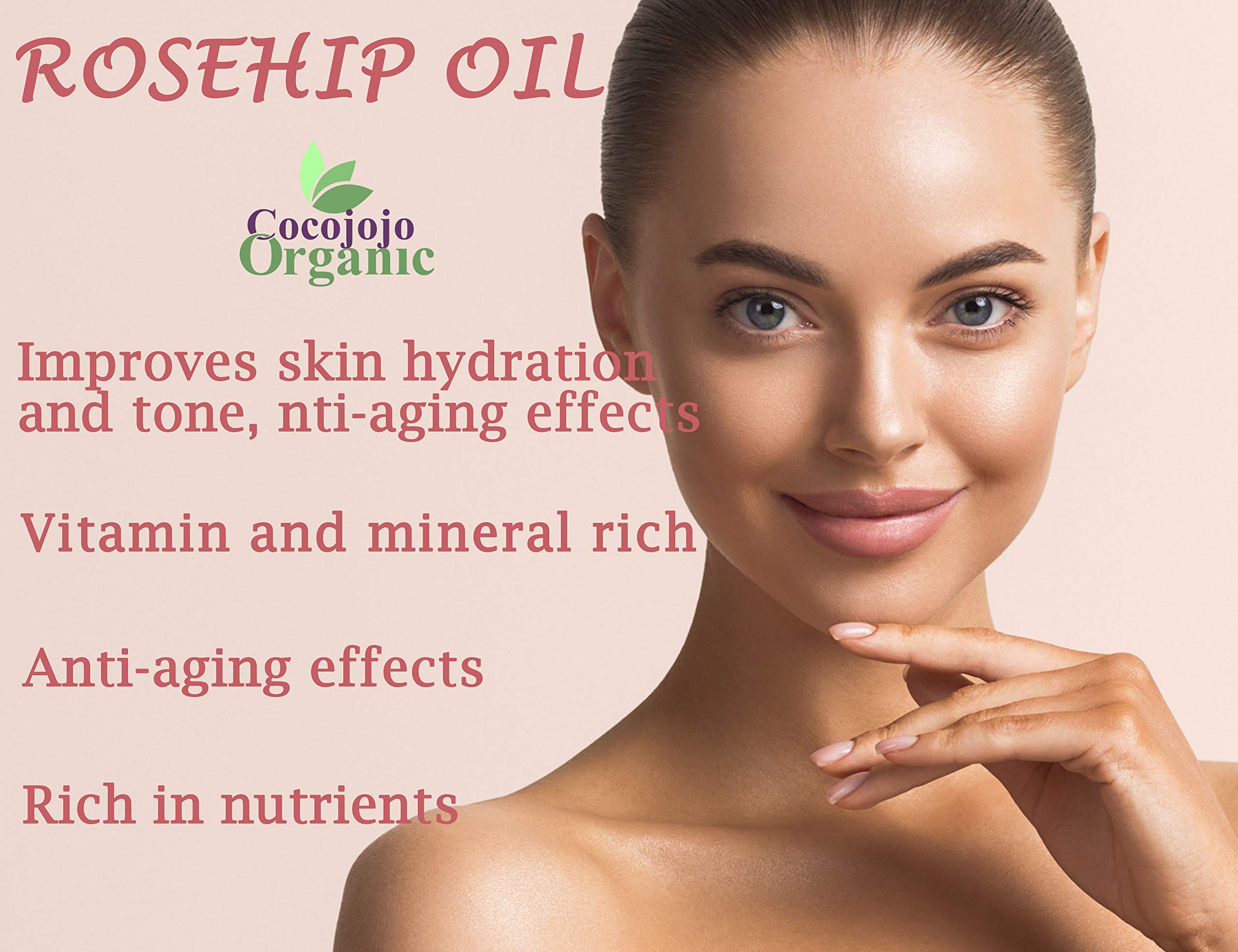 **Organic Cold-Pressed Rosehip Oil for Face & Skin - 100% Pure Unrefined, 16 Oz - Hydrates Hair, Nails & Body - Anti-Aging & Scar Reduction - Perfect for Dry Skin & Night Routine**