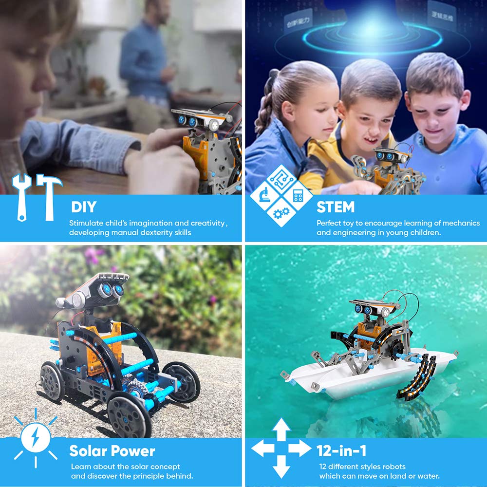 STEM Solar Robot Kit for Kids Ages 8-13 - Build 12 Different Science Robots with Solar Power - Educational Engineering Toy for School Projects, Birthday Gifts & STEM Learning Activities