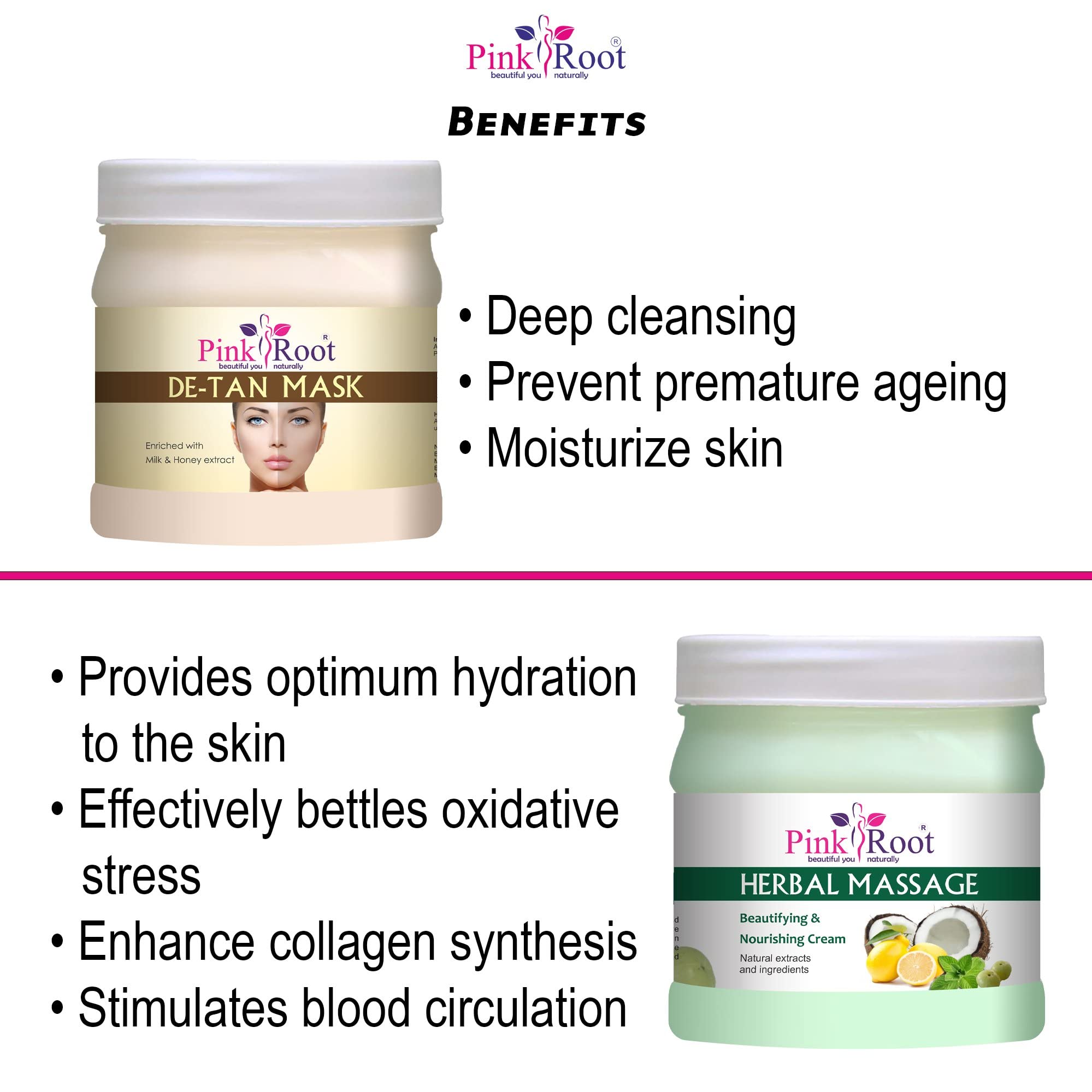 Pink Root Diamond Facial Mask 500g with Herbal Massage Cream - Brightening & Hydrating Skincare Set for Glowing Skin | Spa & Home Beauty Treatment