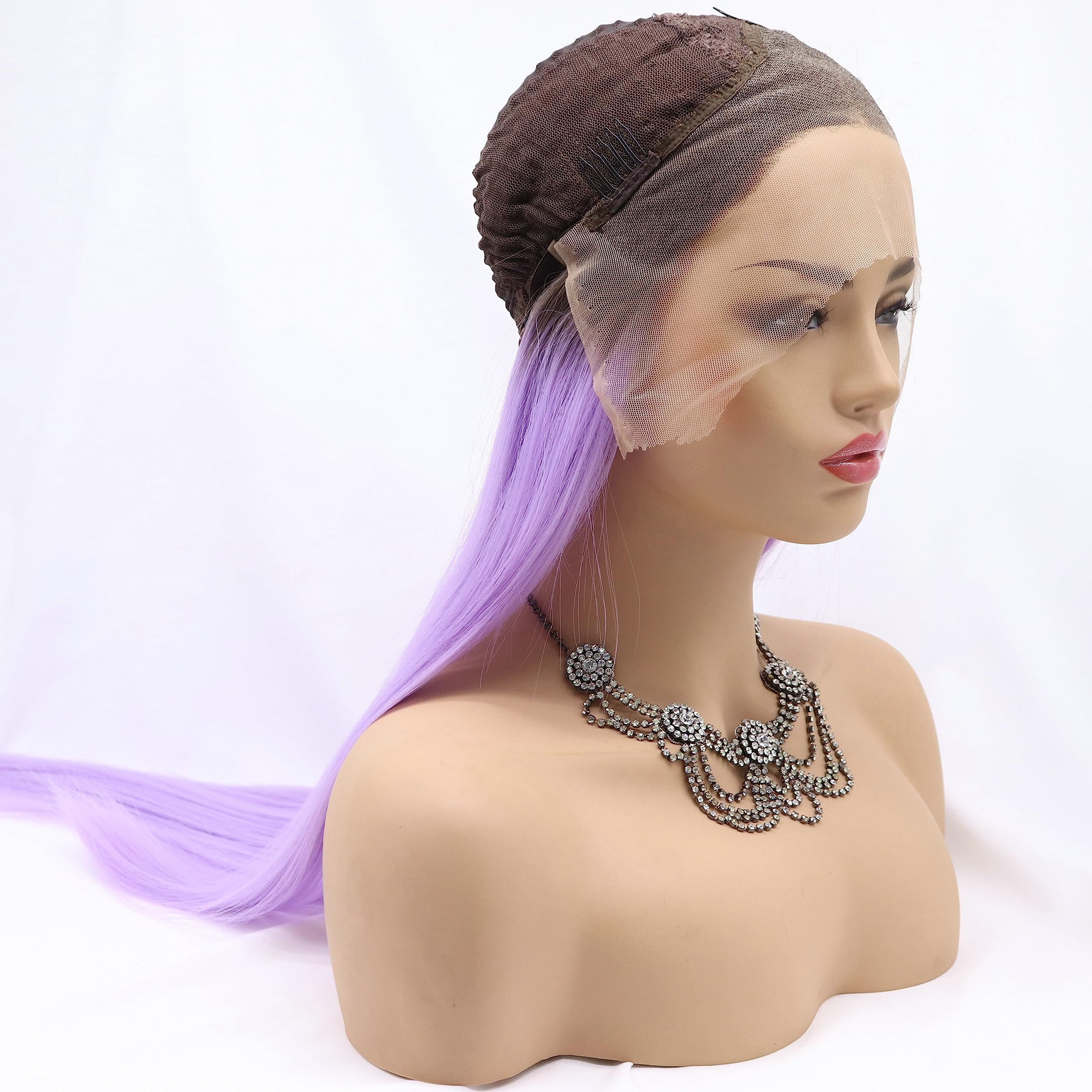 Yinuozhongtian Long Blonde/Black/Pink Ombre Synthetic Lace Front Wigs for Women - Brown Ombre Purple | Perfect for Cosplay, Halloween, Parties & Daily Fashion