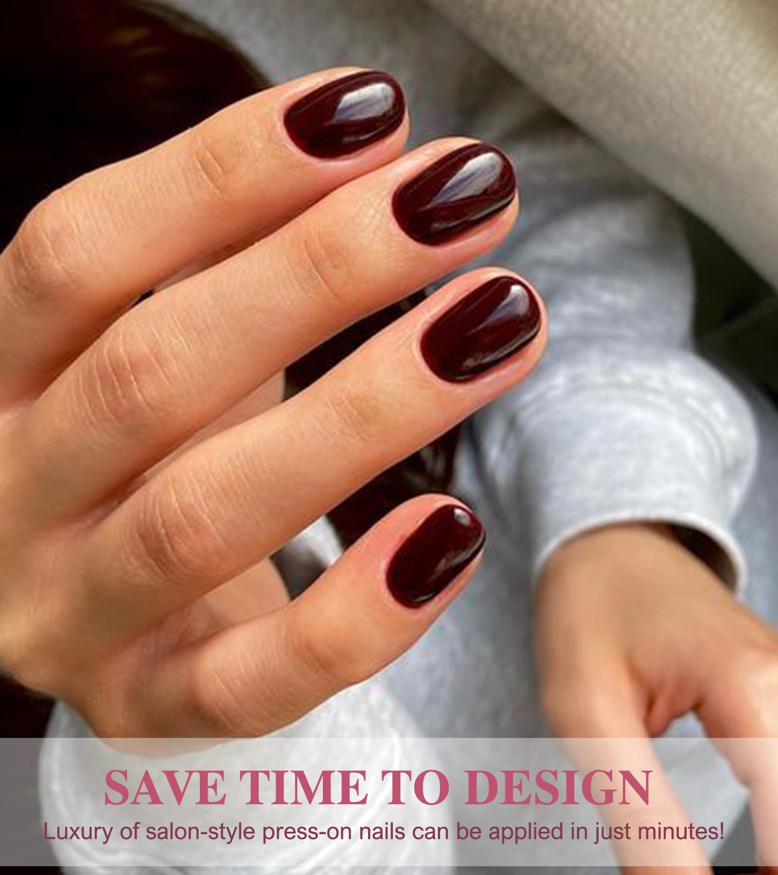 Aegenacess Short Square Press On Nails - 24PCS Jelly Wine Red & Burgundy Fake Nails Kit with Glue & Stickers, 12 Sizes - Perfect for Parties, Weddings & Daily Wear