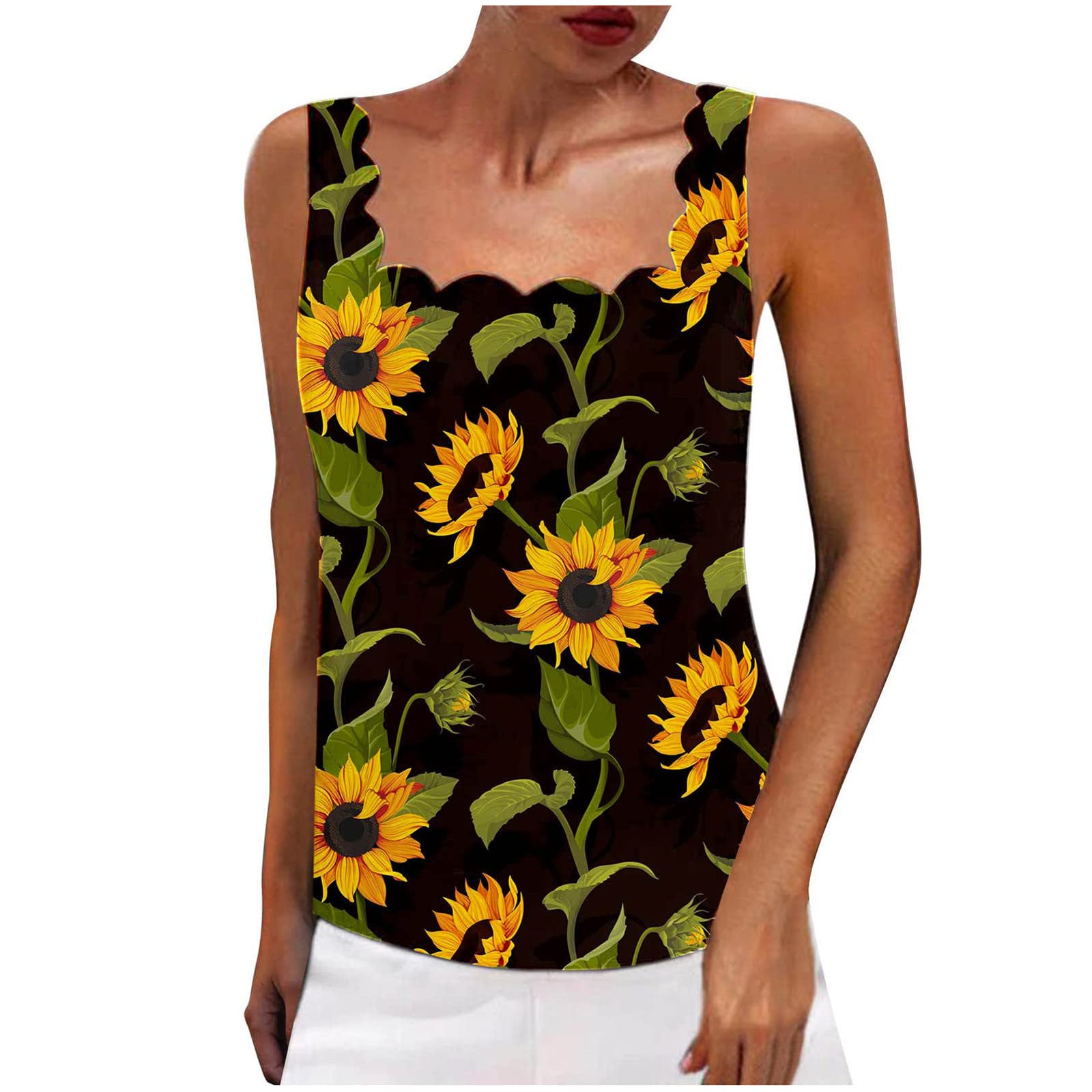 Floral Print Square Collar Sleeveless Tank Top for Women - Summer Beachwear, Casual Wear & Vacation Outfit
