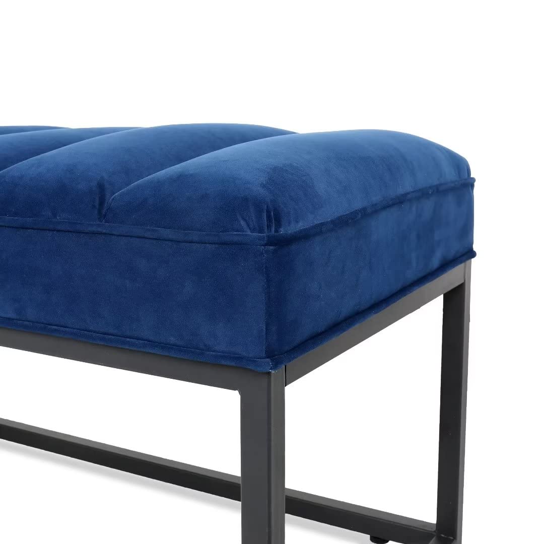 TRIPLE TREE Upholstered Ottoman Bench with Metal Base - Navy Blue Vanity Bench for Bedroom, Living Room & Entryway | Perfect as Bed End Bench, Shoe Storage & Dining Room Seating