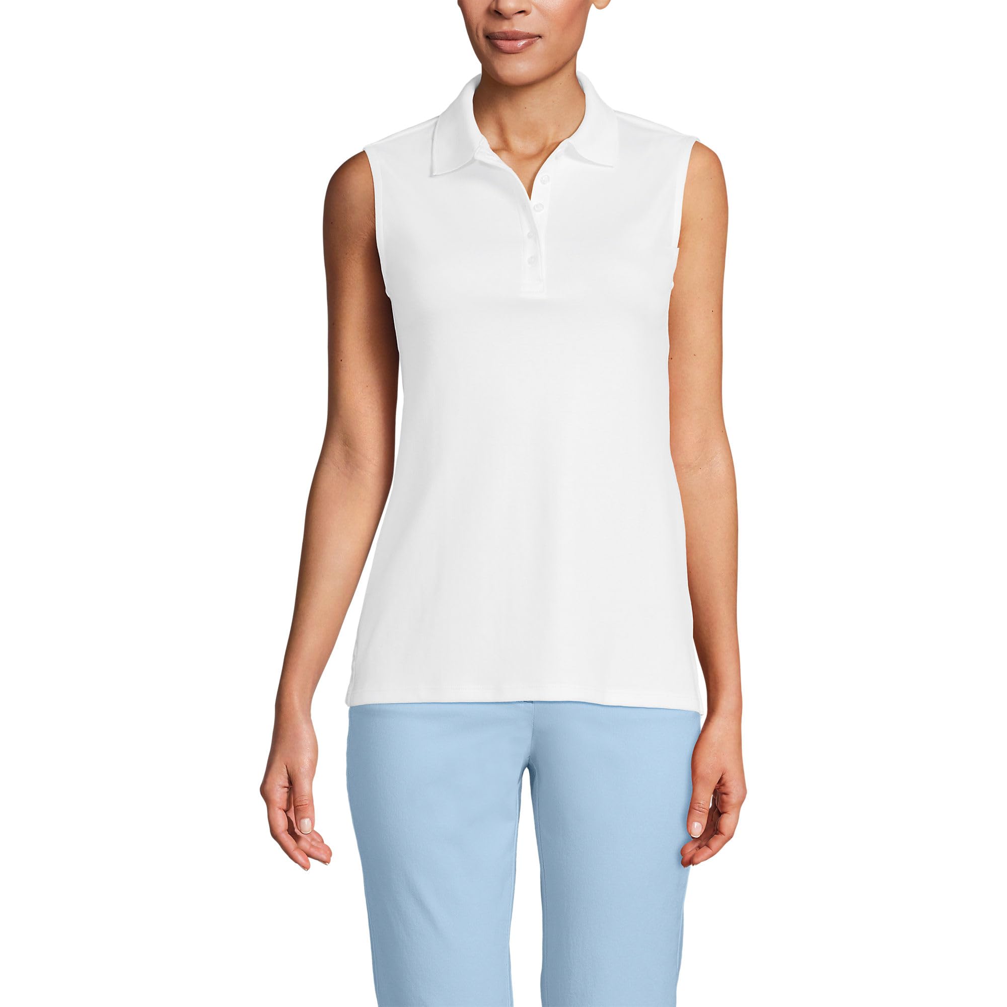 Lands' End Women's Supima Cotton Polo Shirt - Soft Breathable Short Sleeve Top for Casual Wear, Golf & Work