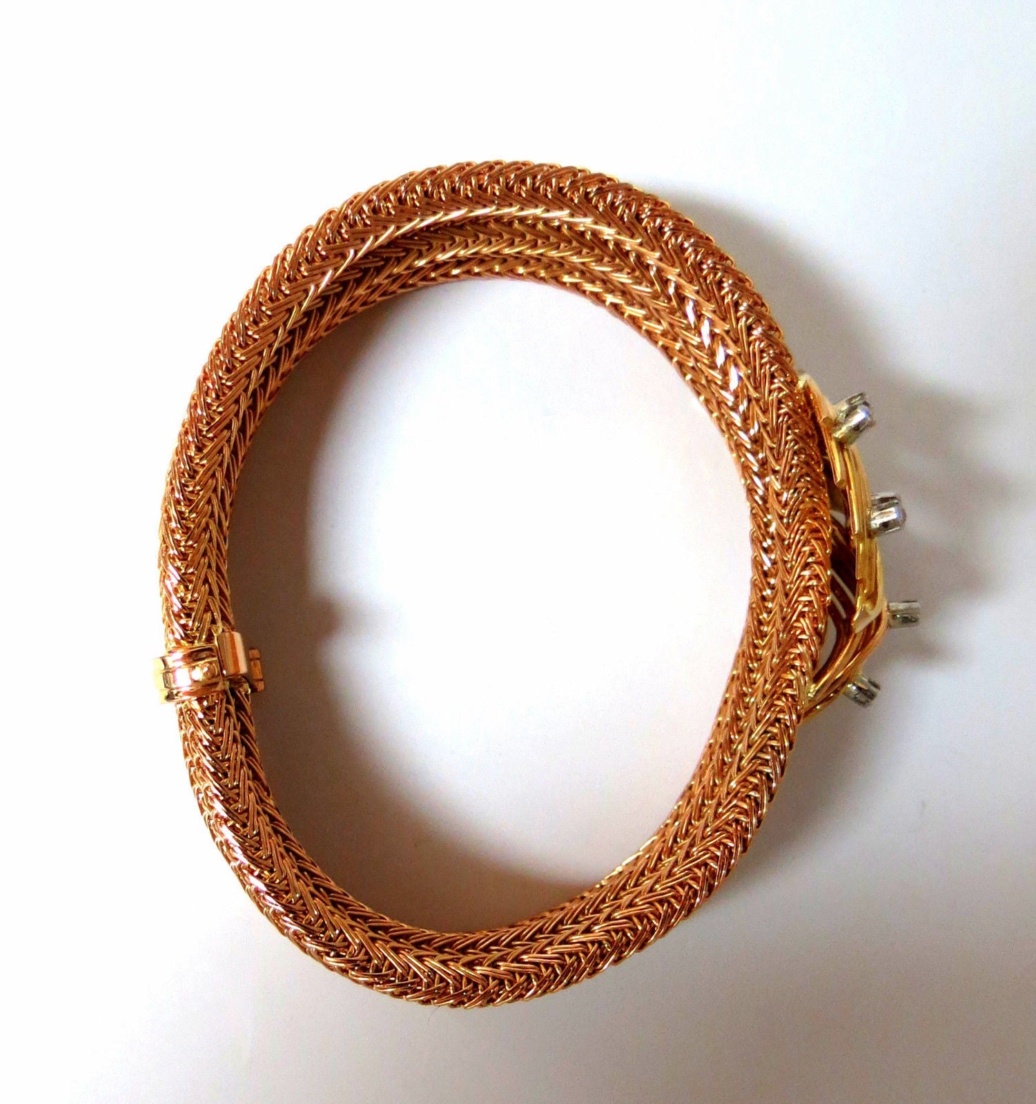Vintage Argentina Republic 18kt Gold Flex Mesh Tubular Bracelet with 0.50ct Diamonds - Elegant Jewelry for Women, Perfect for Parties, Weddings & Special Occasions