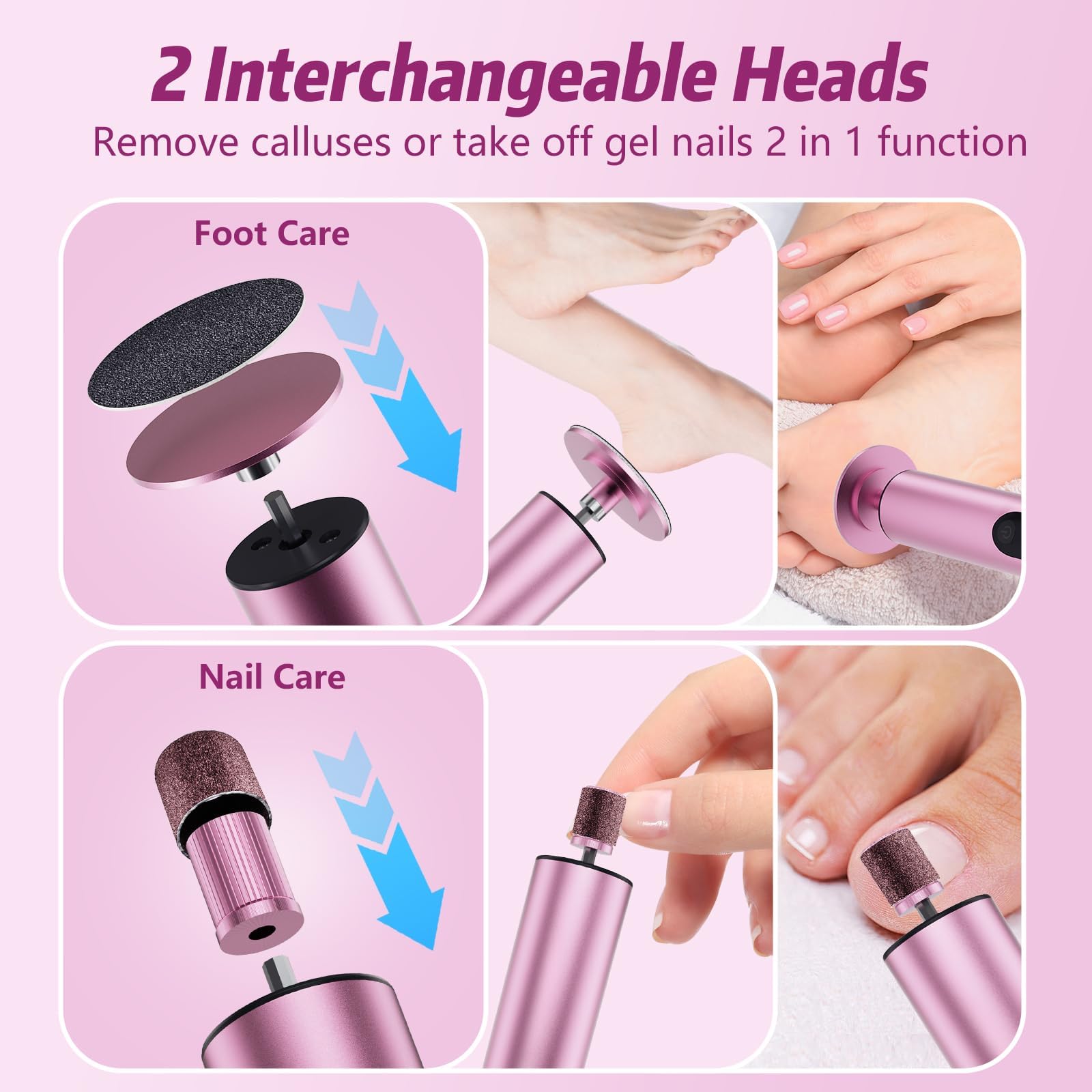 K KERNOWO Electric Foot Callus Remover - 2-in-1 Rechargeable Pedicure Tool with 9 Adjustable Speeds & 30 Sandpapers - Powerful Wireless Foot Scrubber for Dead Skin & Nail Care - Perfect for Home Pedicure, Foot Spa & Professional Salon Use