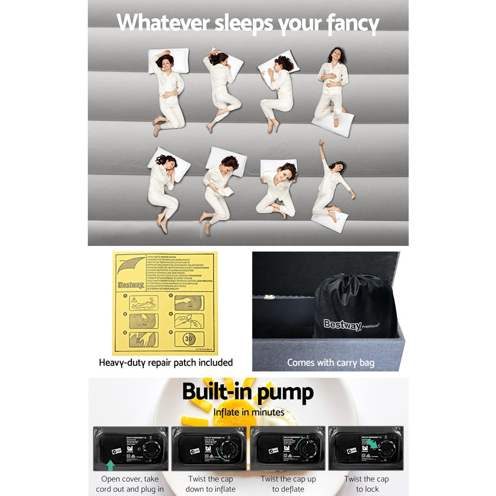 46cm Thick Inflatable Air Mattress with Built-in Pump - Queen Size for Camping, Guest Beds & Travel Comfort