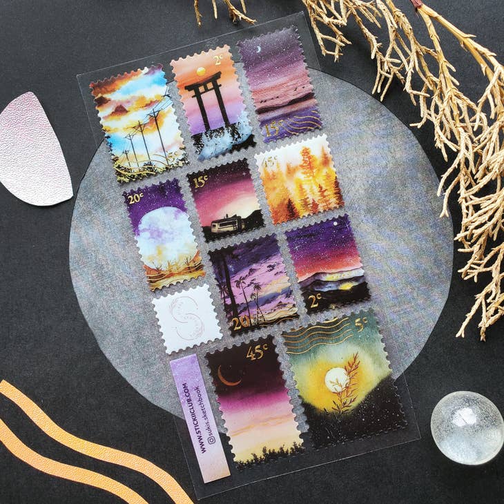 After Sundown Stamps Sticker Sheet - Vintage Moon & Stars Decorative Stickers for Scrapbooking, Journals, Planners & DIY Crafts