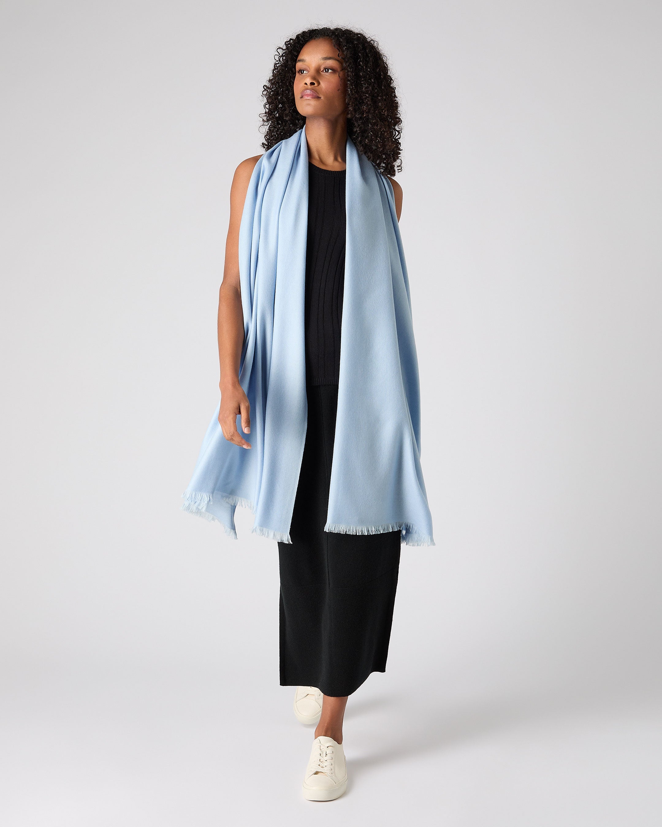Luxury Women's Pashmina Cashmere Shawl Wrap - Soft Pale Blue Scarf for Winter, Evening & Special Occasions