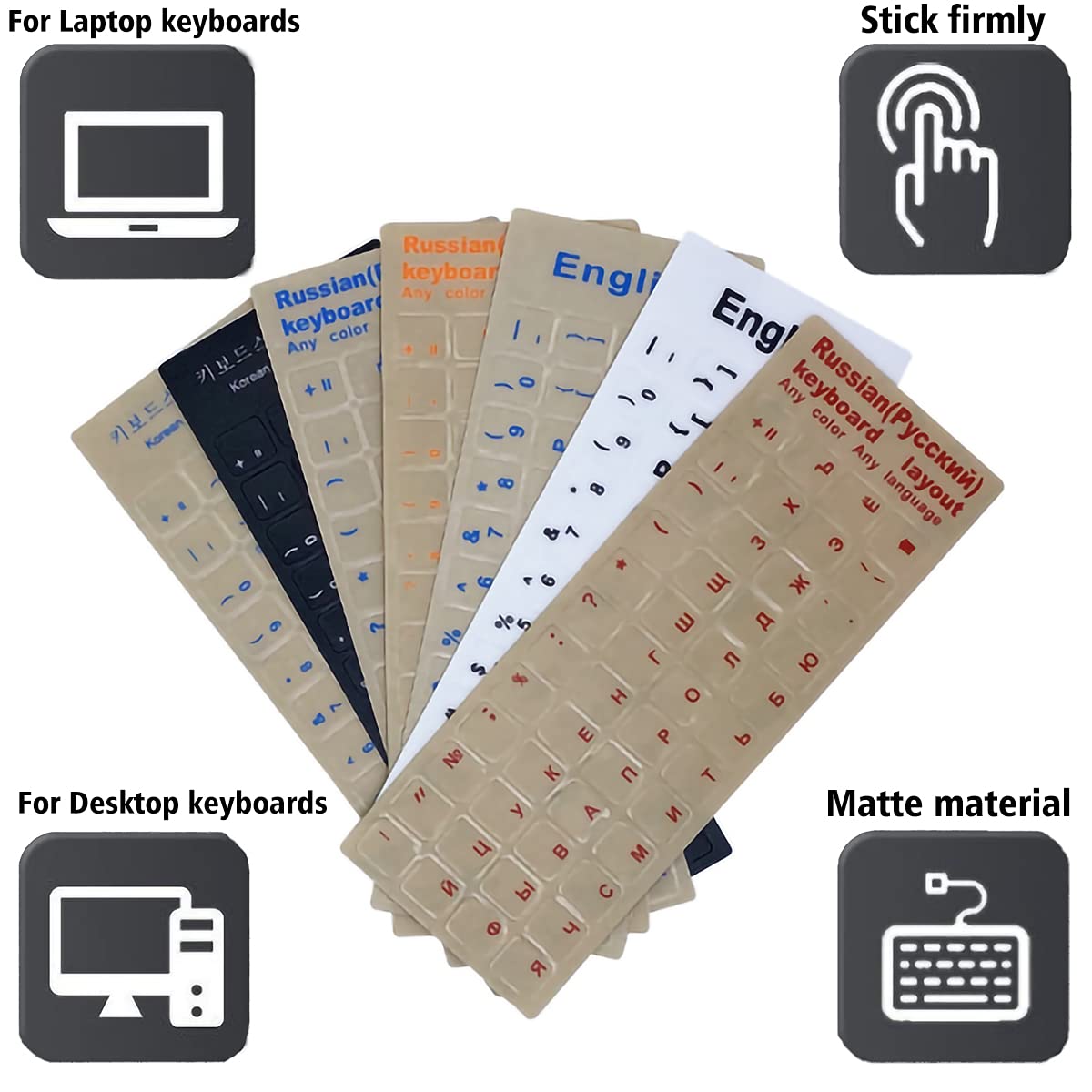 2PCS Korean Keyboard Stickers - Transparent Background with Blue Letters (0.43