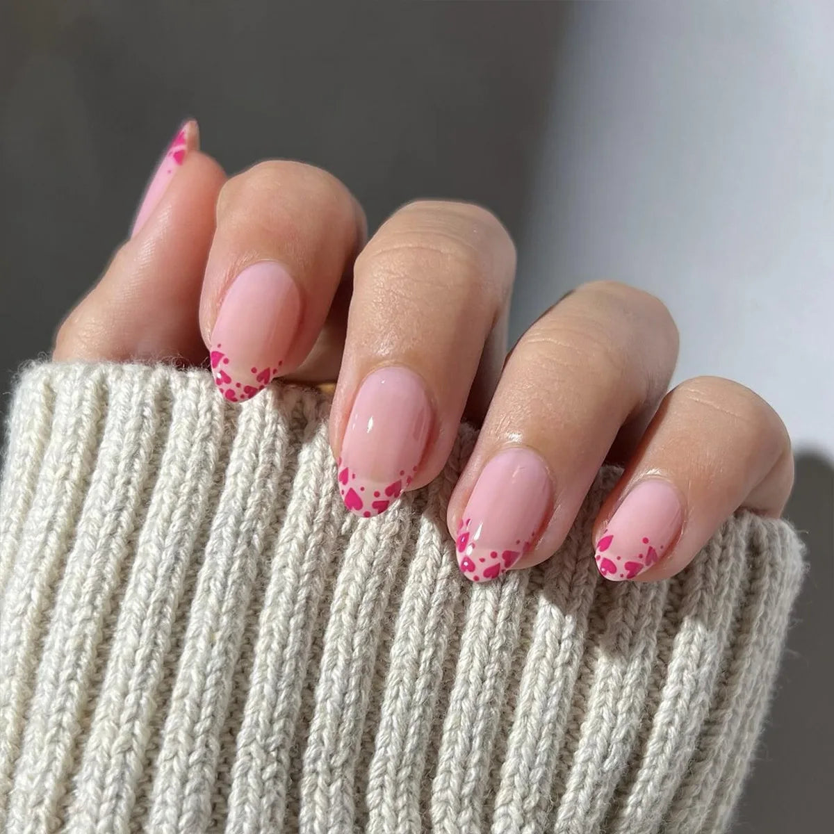 24Pcs Glitter Gradient Love Fake Nails - Short Almond French Design Press on Nails for Valentine's Day, Party, Wedding, Prom | Pink False Nails for Sweet Girls & Women | Easy to Apply, Reusable Artificial Nails