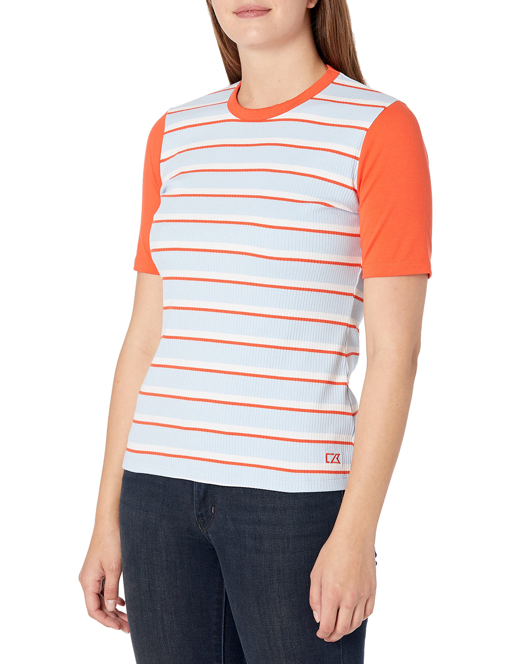 Cutter & Buck Women's Indie Stripe Short Sleeve T-Shirt - Soft Cotton Casual Top for Workout, Yoga & Everyday Wear