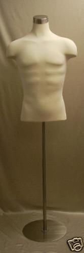 JF-33DD01+BS-04 Male Dress Form with Hard Foam Jersey Cover - Straight Pinnable Mannequin in White | Perfect for Tailoring, Fashion Design & Display
