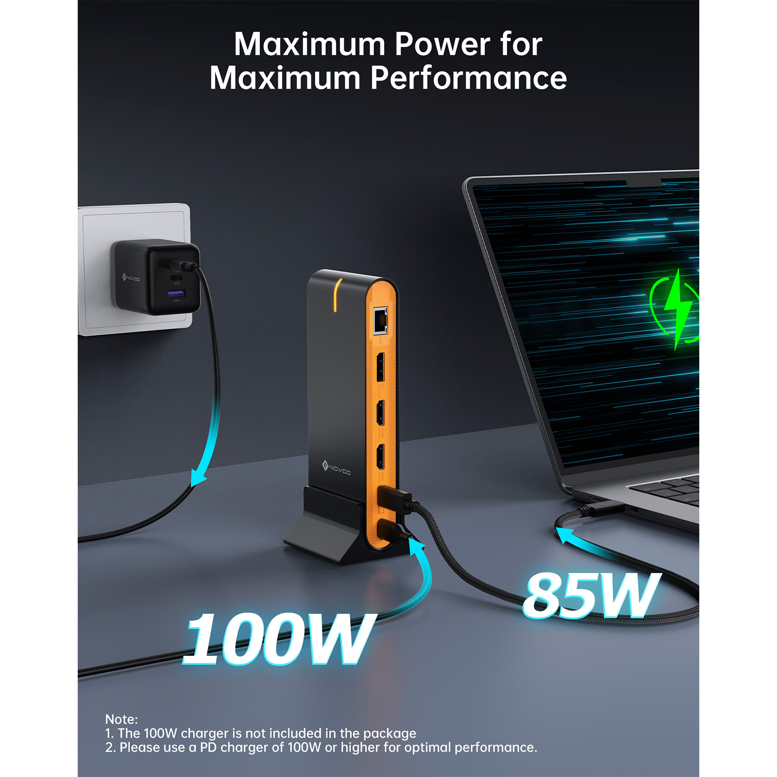 NOVOO 15-in-1 Triple Monitor Docking Station for Laptop - USB C Hub with 4K HDMI, VGA, Ethernet, USB Ports - Perfect for Home Office, Gaming & Multi-Screen Workstations