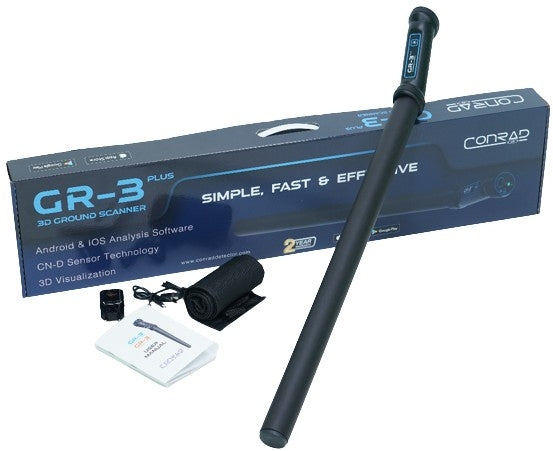 Conrad GR 3 Plus Deep Seeking Metal Detector with 3D Imaging - Waterproof Ground Scanner for Gold & Treasure Hunting, Compatible with Android & iOS Apps, Dual Search Coils - Perfect for Beach, Field & Archaeological Exploration