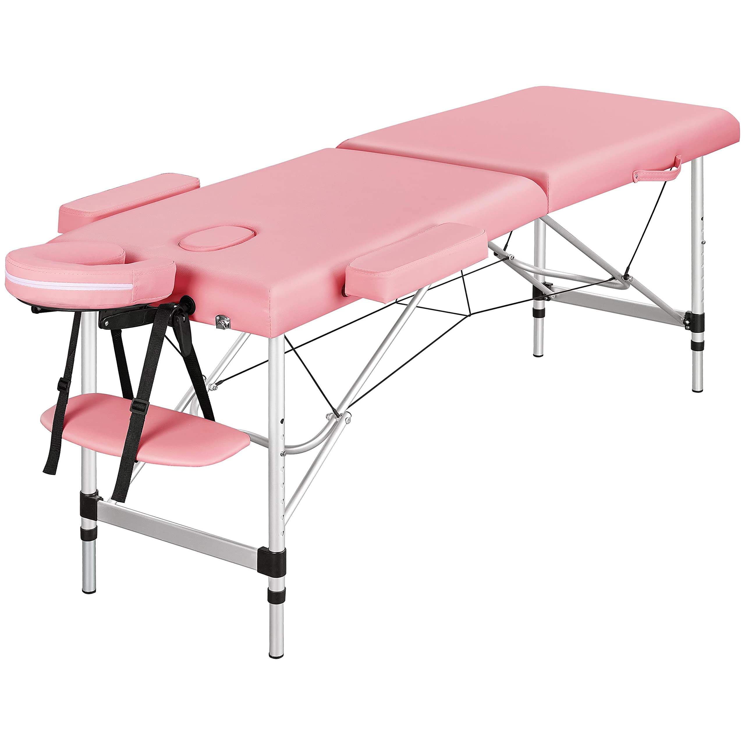 Topeakmart Portable Folding Massage Table - Adjustable Height 84 Inch Aluminum Spa Bed for Therapy, Salon & Home Use - Lightweight & Durable 2-Fold Design in Pink | Perfect for Professional Massage, Physical Therapy & Relaxation at Home
