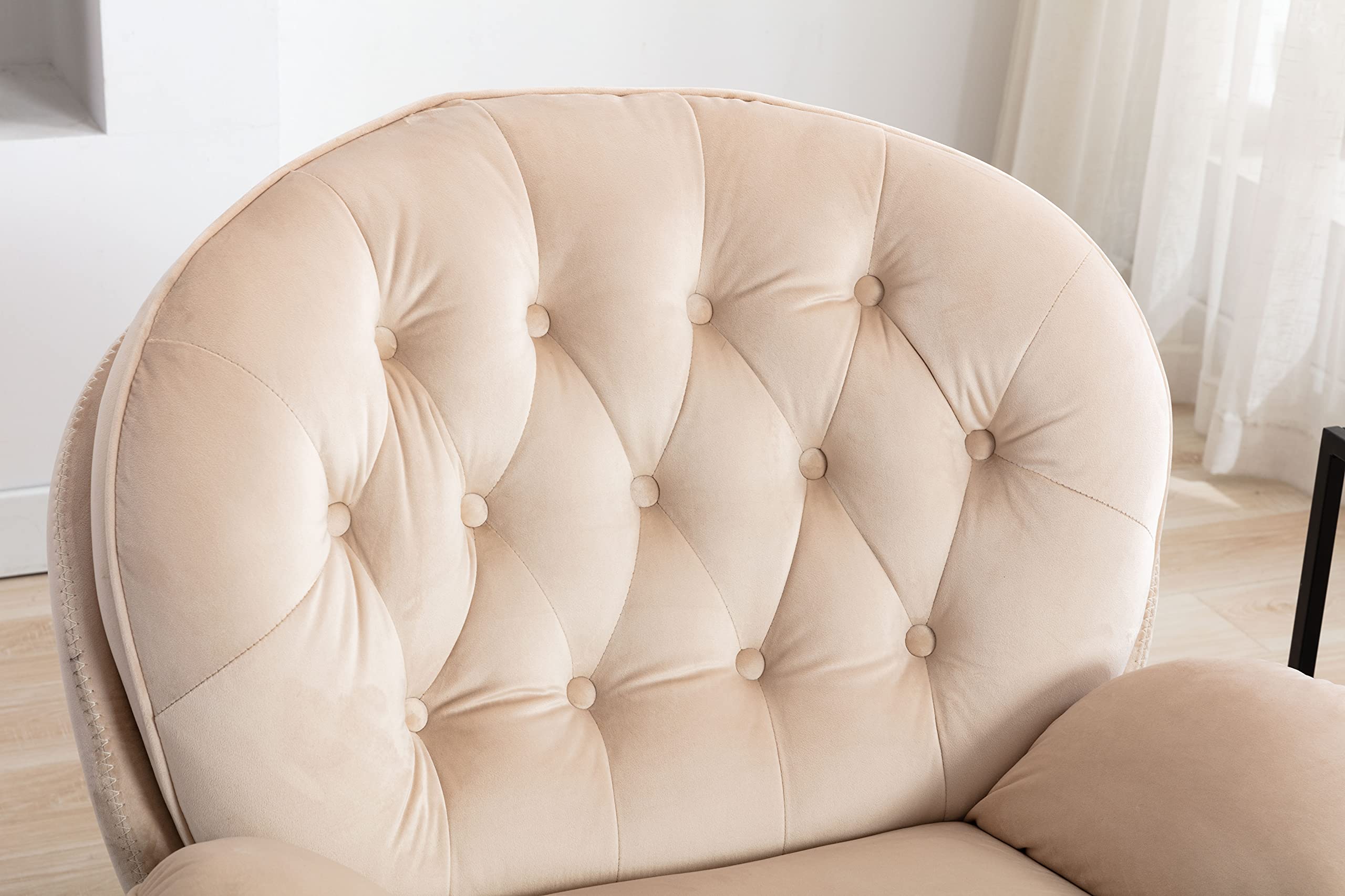 Velvet Swivel Accent Chair with Ottoman - 360 Degree Rotating Modern Armchair with Footrest for Living Room, Bedroom, Home Office - Soft Comfy Lounge Chair with Sturdy Metal Base (Beige) | Perfect for Relaxing, Reading & Small Space Decor
