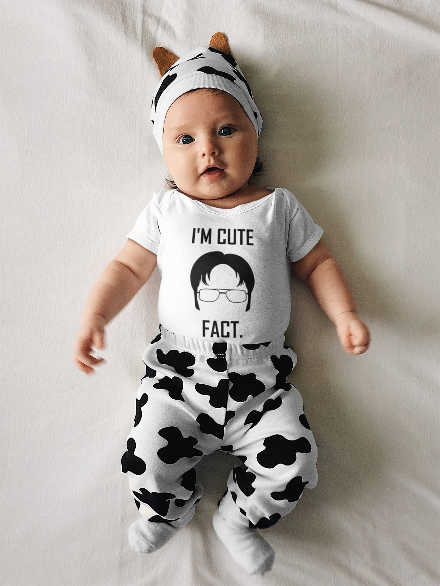 Dwight Schrute Baby Organic Cotton Romper - 'I'm Cute, Fact' Funny Baby Onesie | Brain Juice Tees | Soft & Comfortable for Newborns & Infants | Perfect for Playtime, Family Photos & The Office Fans