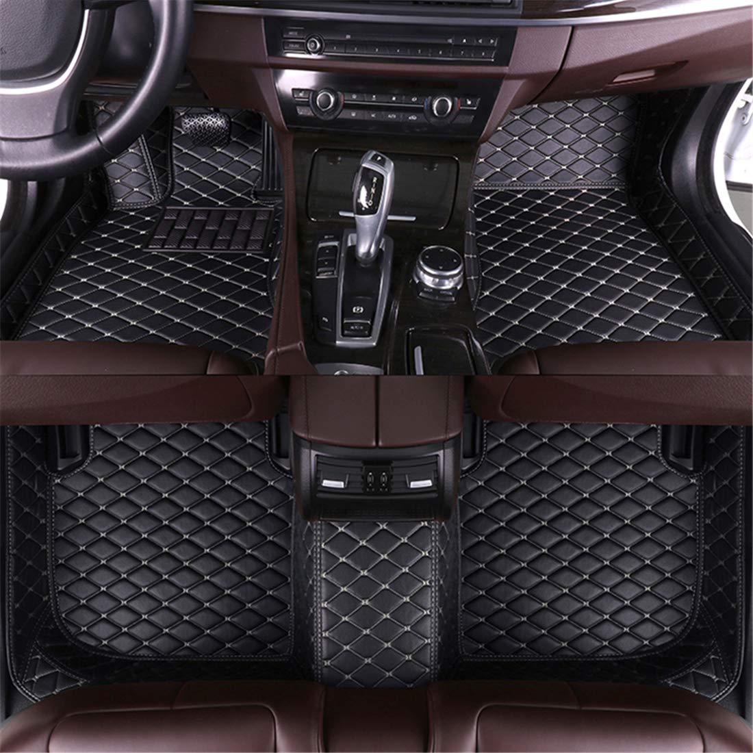 Premium All-Weather Car Floor Mats for Genesis 2015-2017 Models | Full Coverage Non-Slip Leather Liners in Black-Beige | Perfect for Daily Commute & Road Trips