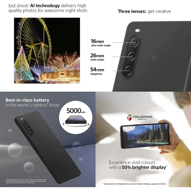 Sony Xperia 10 V 5G Smartphone (8GB RAM 128GB Storage) - Waterproof Android Phone with 6.1