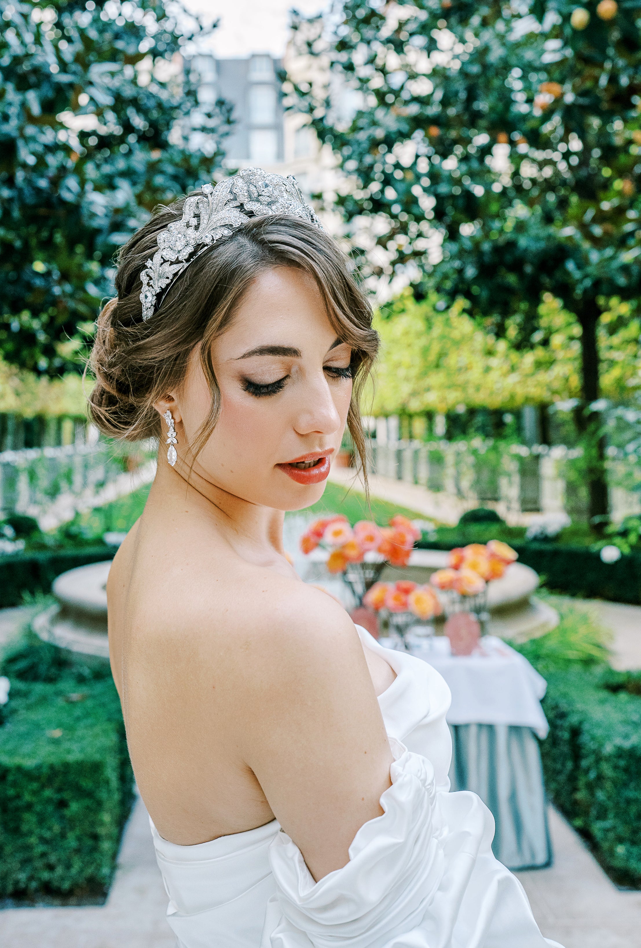 LETIZIA Simulated Diamond Royal Bridal Crown Tiara - Elegant Rhinestone Wedding Headpiece for Bride, Prom, Pageant & Special Occasions