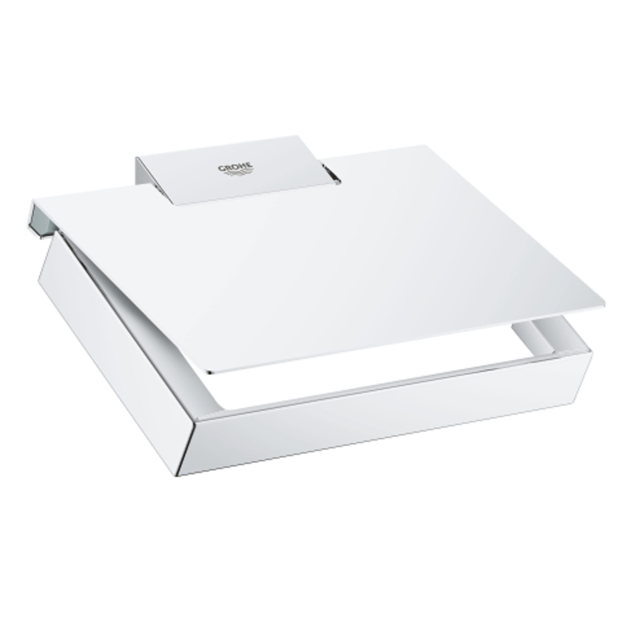 Grohe 40781000 Selection Cube Toilet Paper Holder with Cover in Starlight Chrome - Modern Bathroom Tissue Dispenser for Home & Office